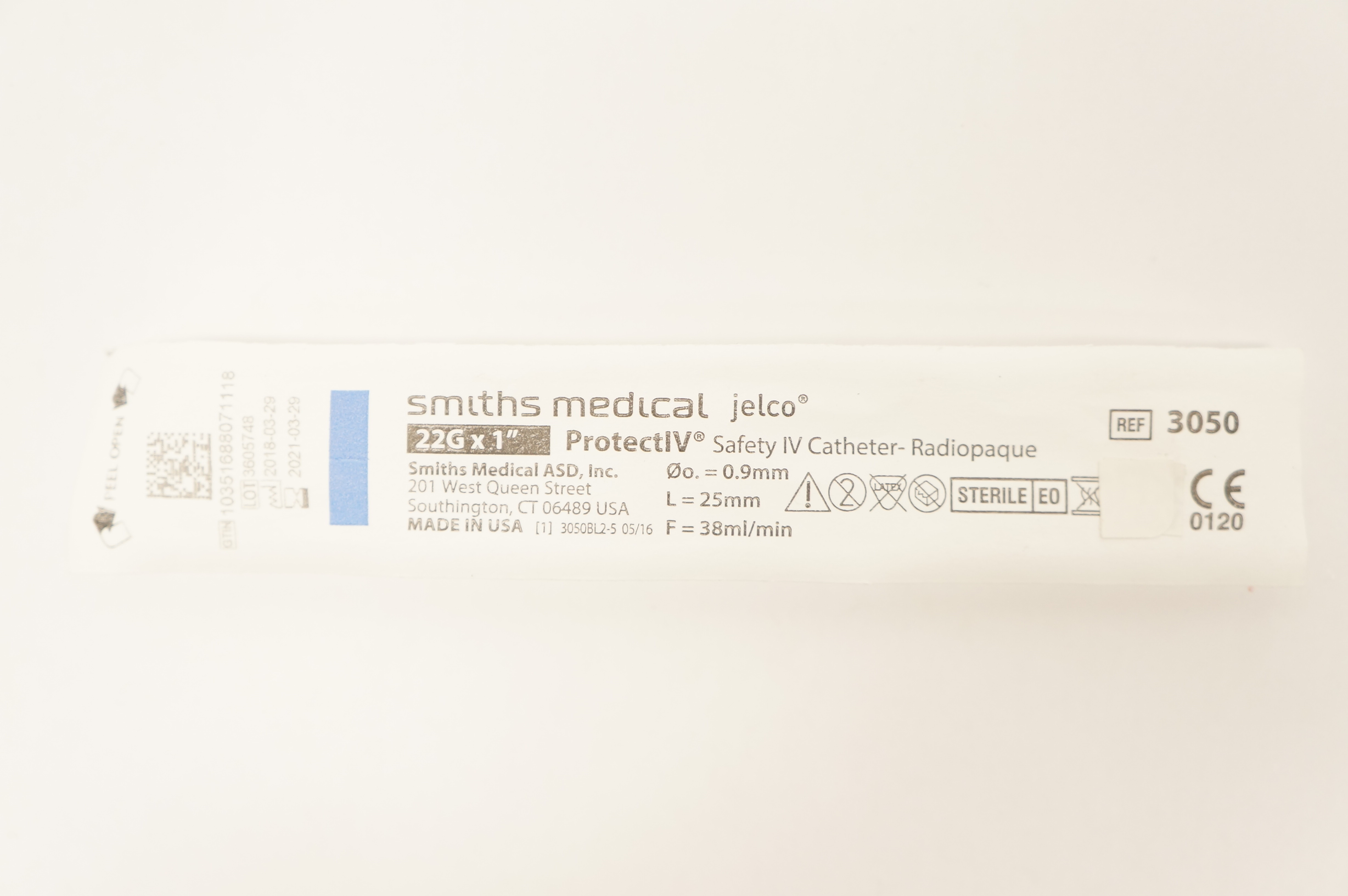 Smiths Medical 3050 JELCO ProtectIV Safety I.V. Cath. 22G x 1inch (x)