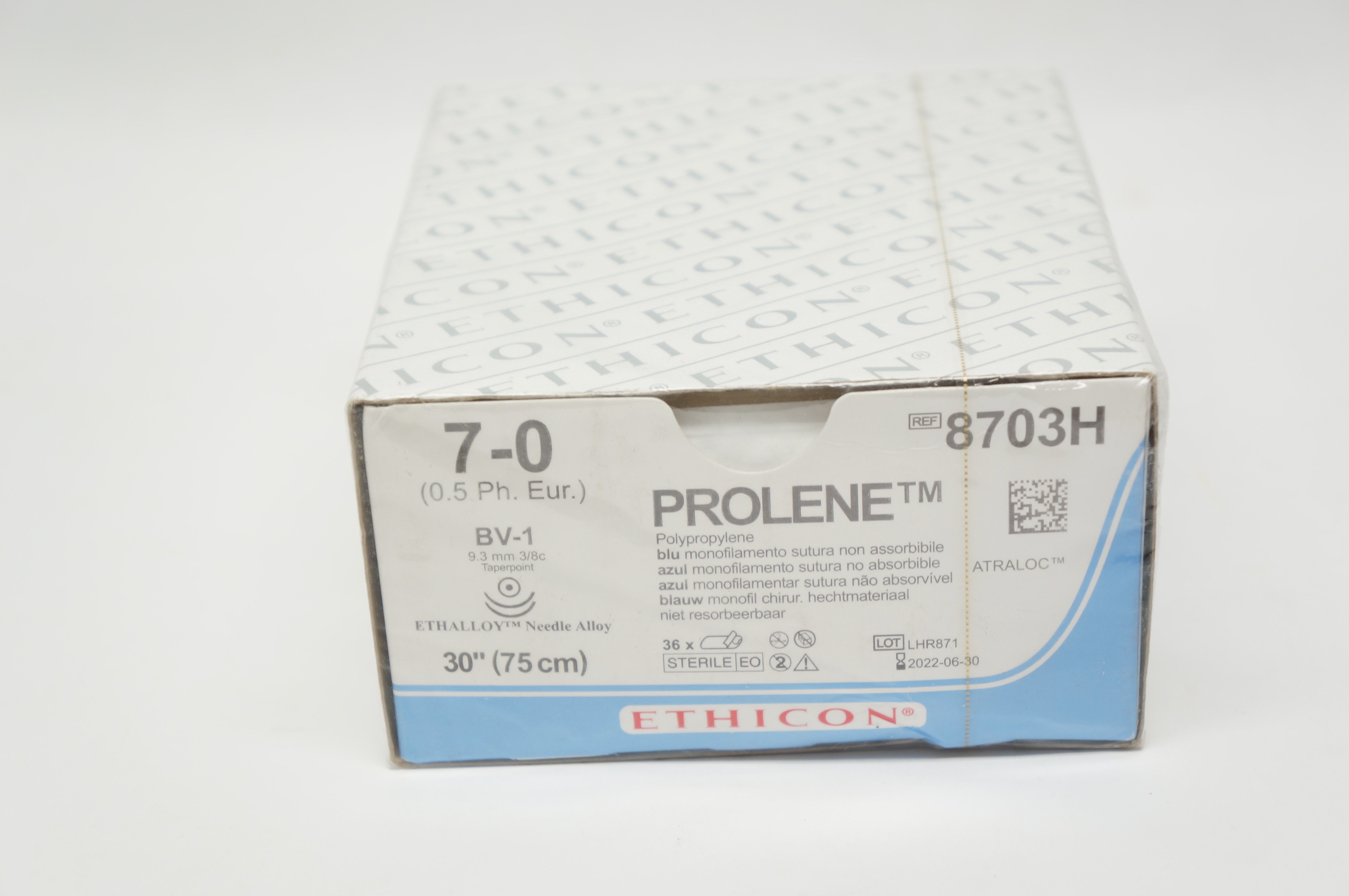Ethicon 8703H 7-0 PROLENE, BV-1, 9.3mm 3/8c Taper, 30inch - Box of 36 (x)