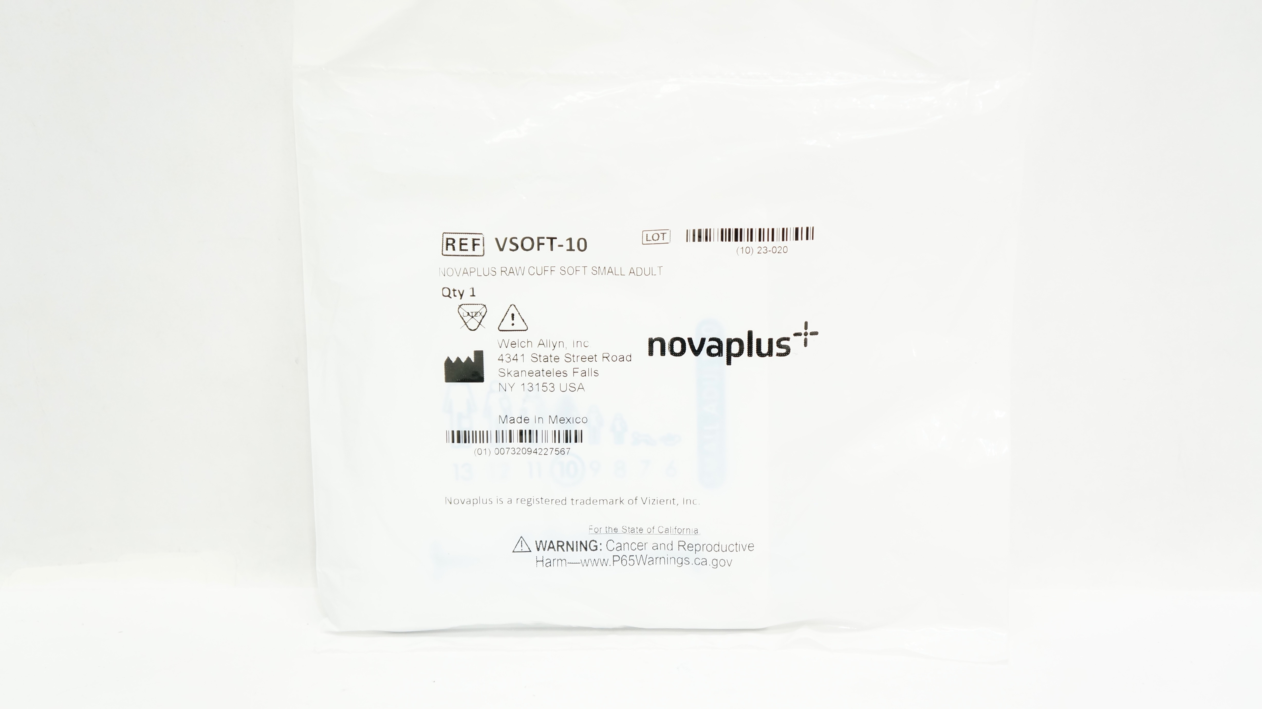 WelchAllyn VSOFT-10 Novaplus Raw Blood Pressure Cuff Soft Small Adult 10