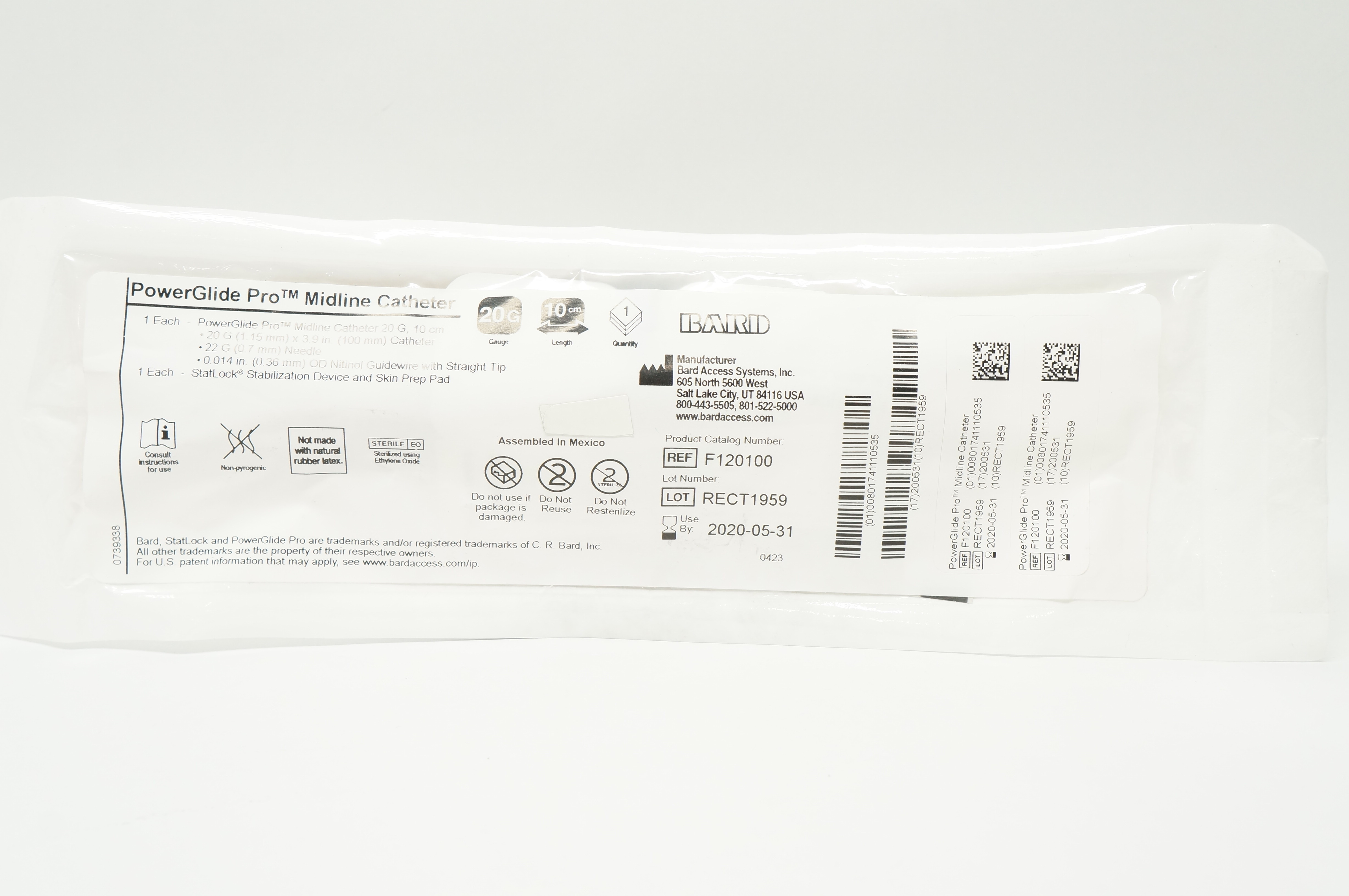 Bard F120100 Power Glide Pro Midline Cath. 20G x 10cm (x)