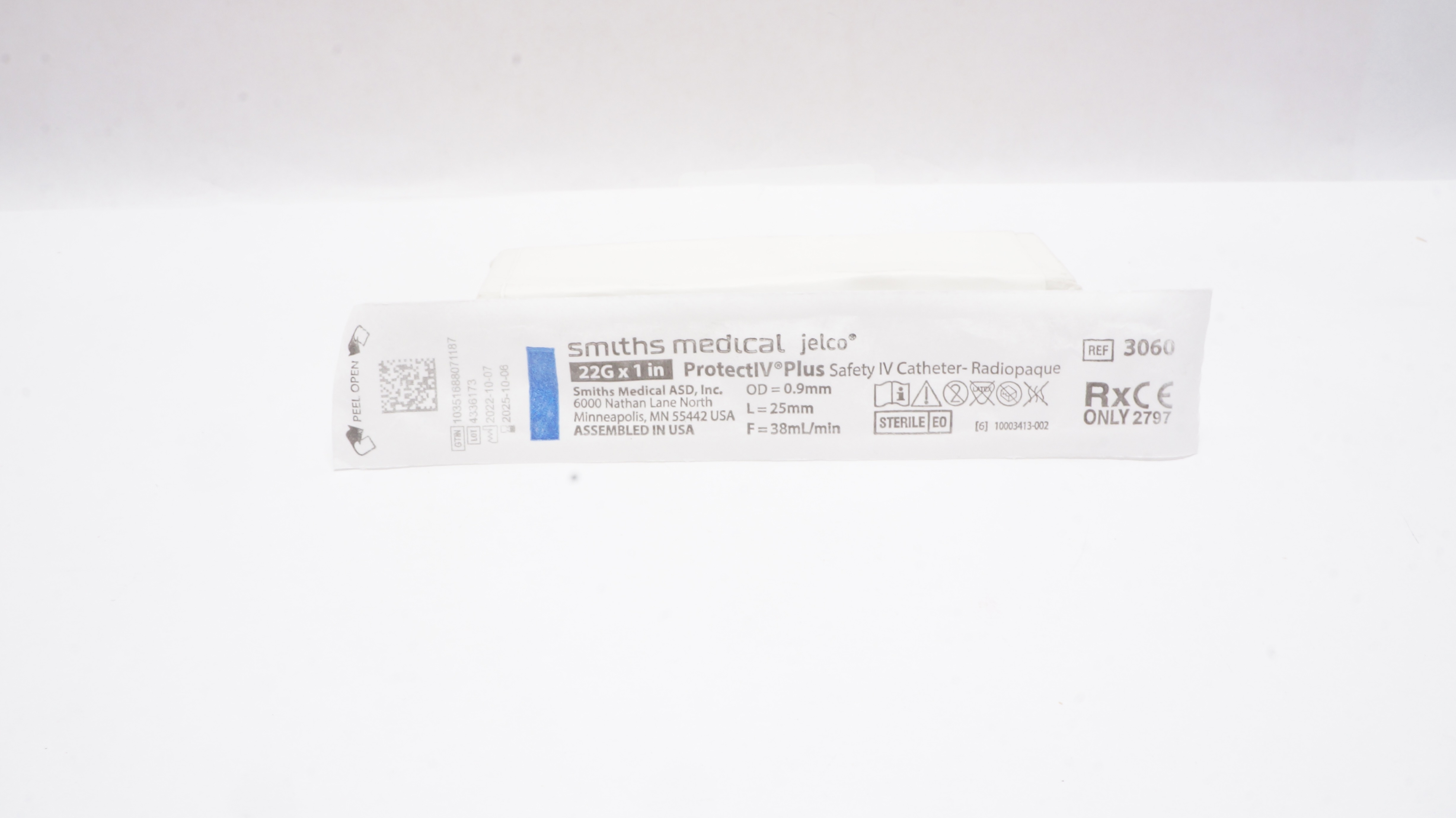 Smiths Medical 3060 Jelco ProtectIV Plus Safety Cath. 22G x 1inch, 38ml/min