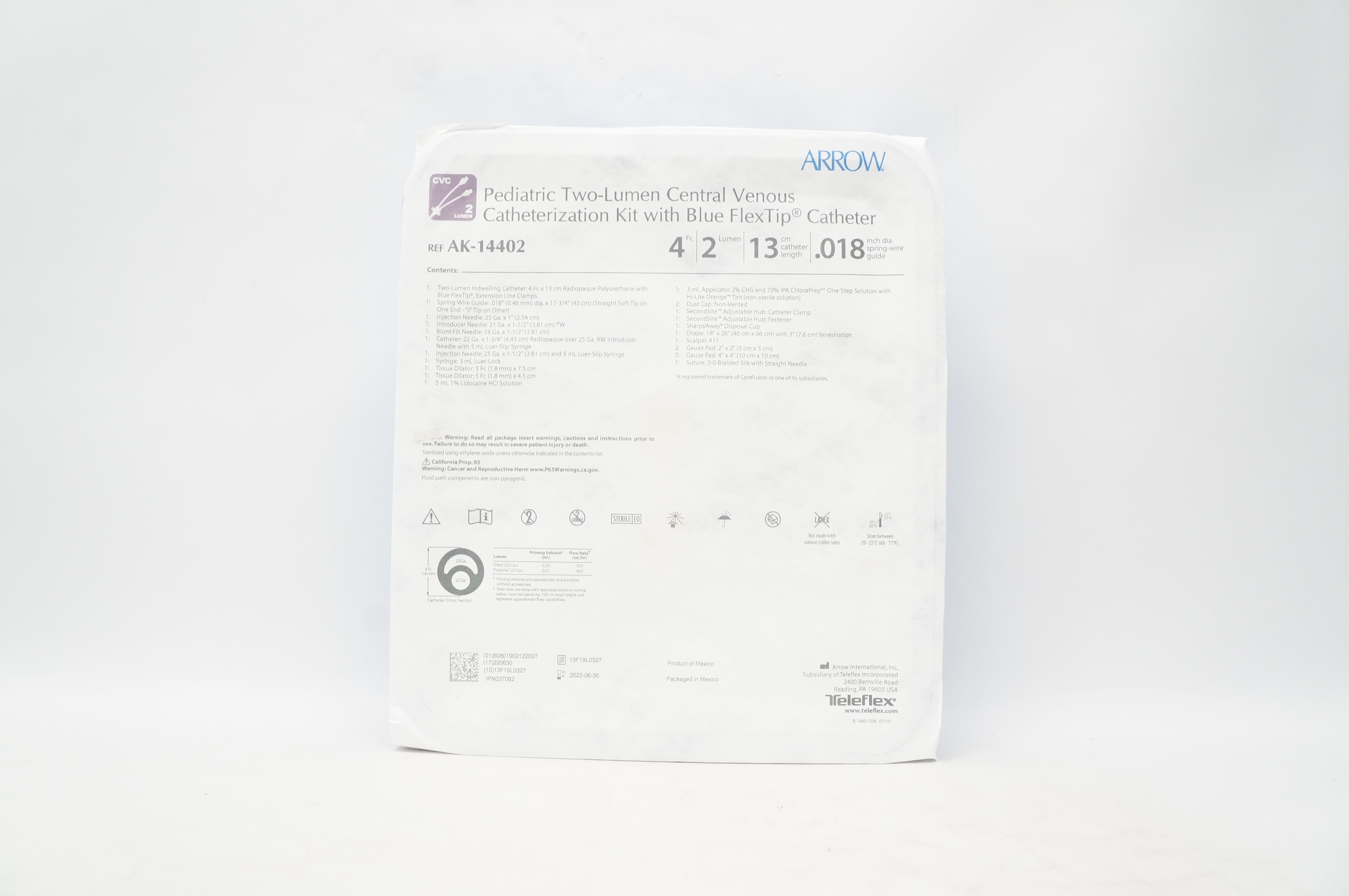Arrow AK-14402 Pediatric Two-Lumen Central Venous Catheterization Kit 4Fr (x)