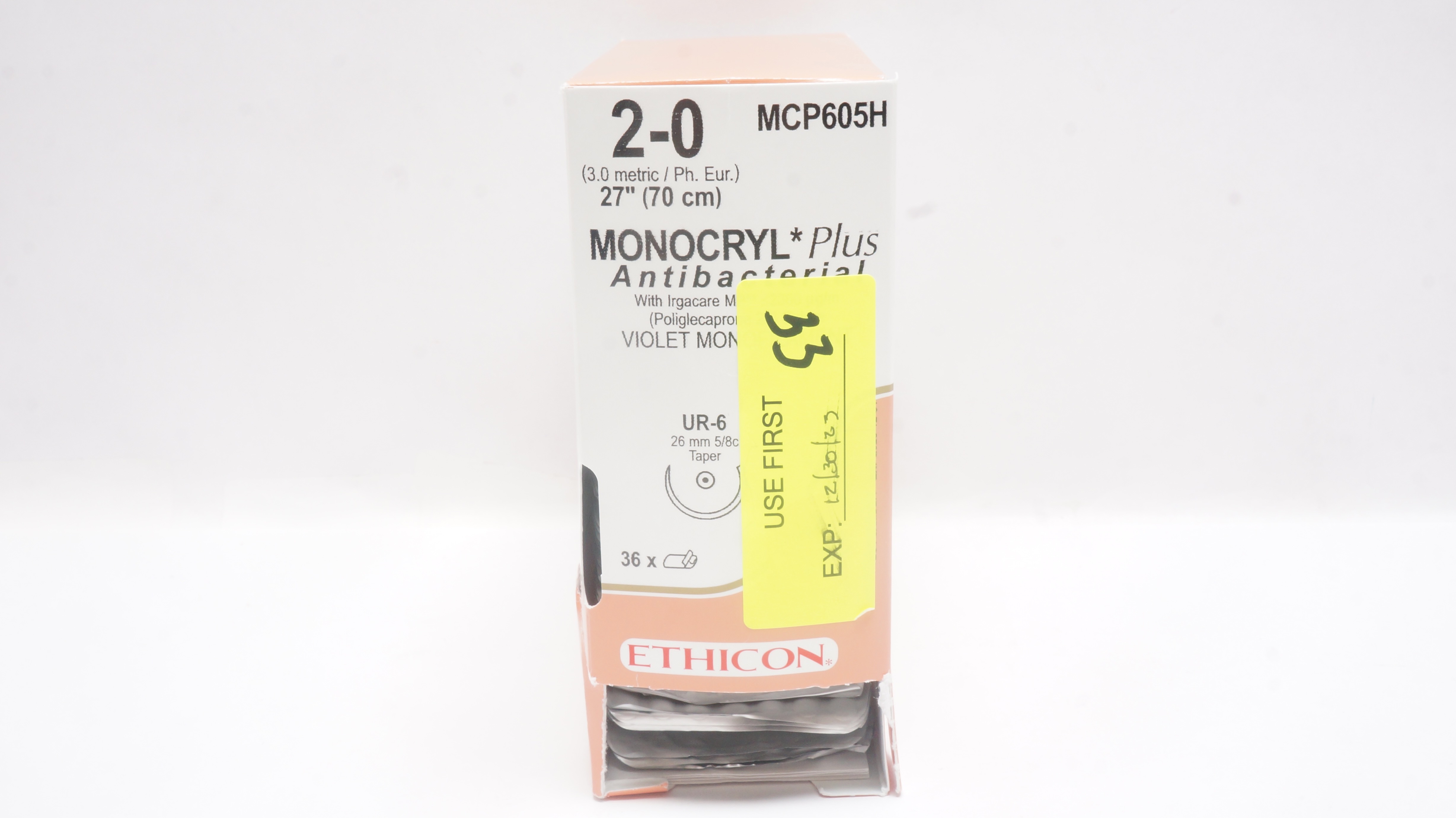 Ethicon MCP605H 2-0 MONOCRYL Plus Stre UR-6 26mm 5/8c Taper 27inch - Box of 33