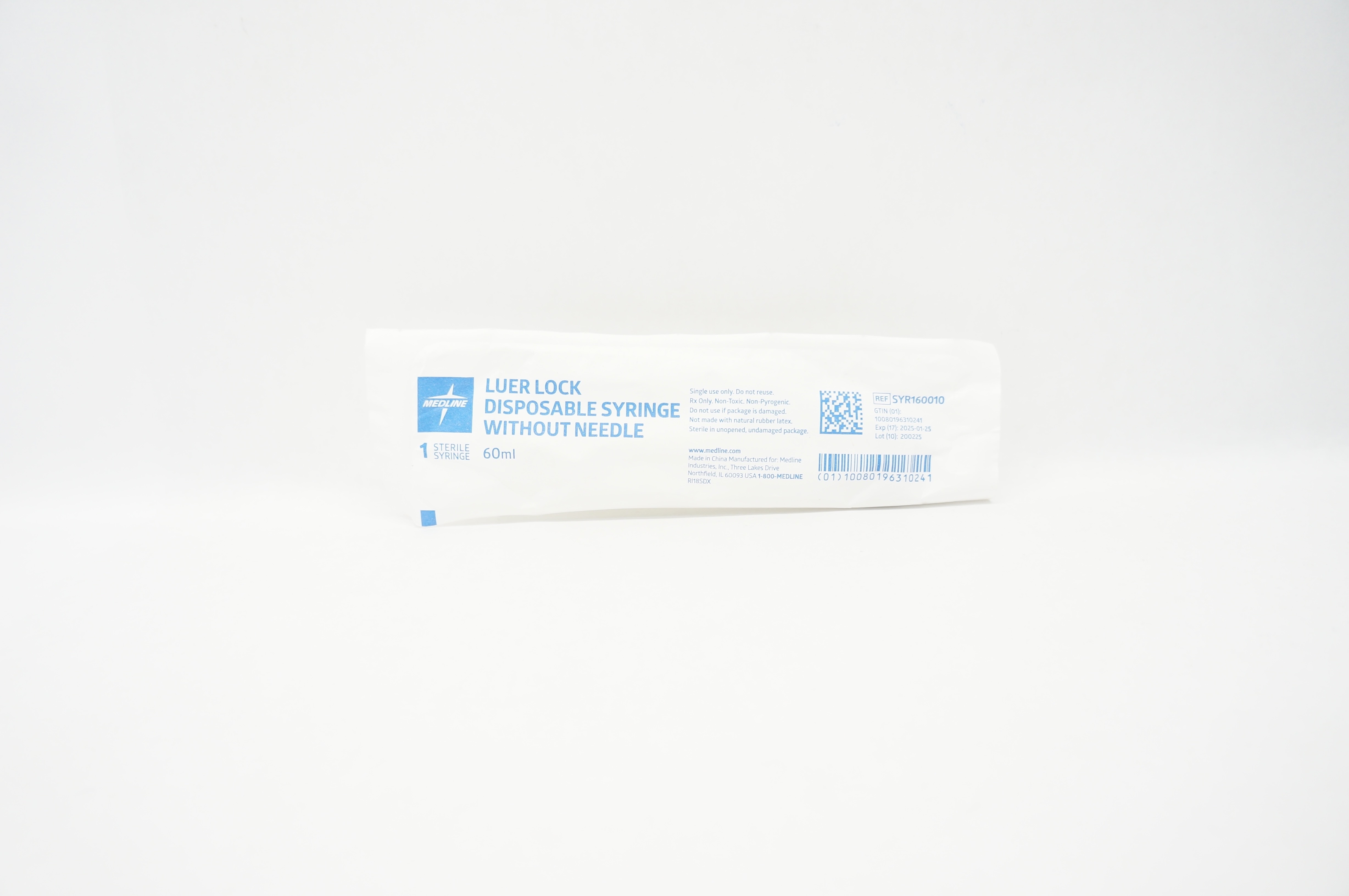 Medline SYR160010 Luer Lock Disposable Syringe Without Ndle 60ml