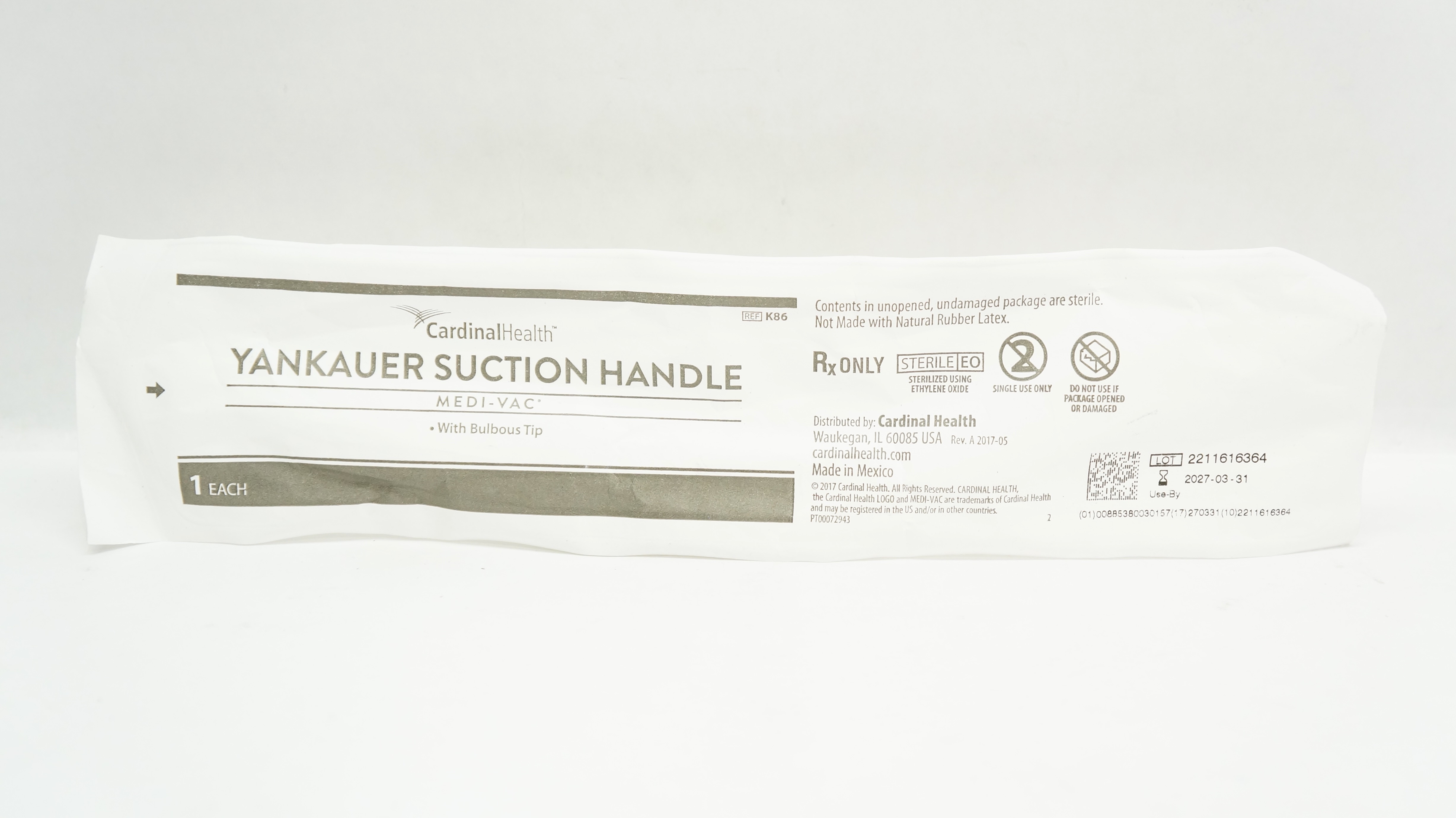 Cardinal Health K86 Medi-Vac Yankauer Suction Handle With Bulbous Tip