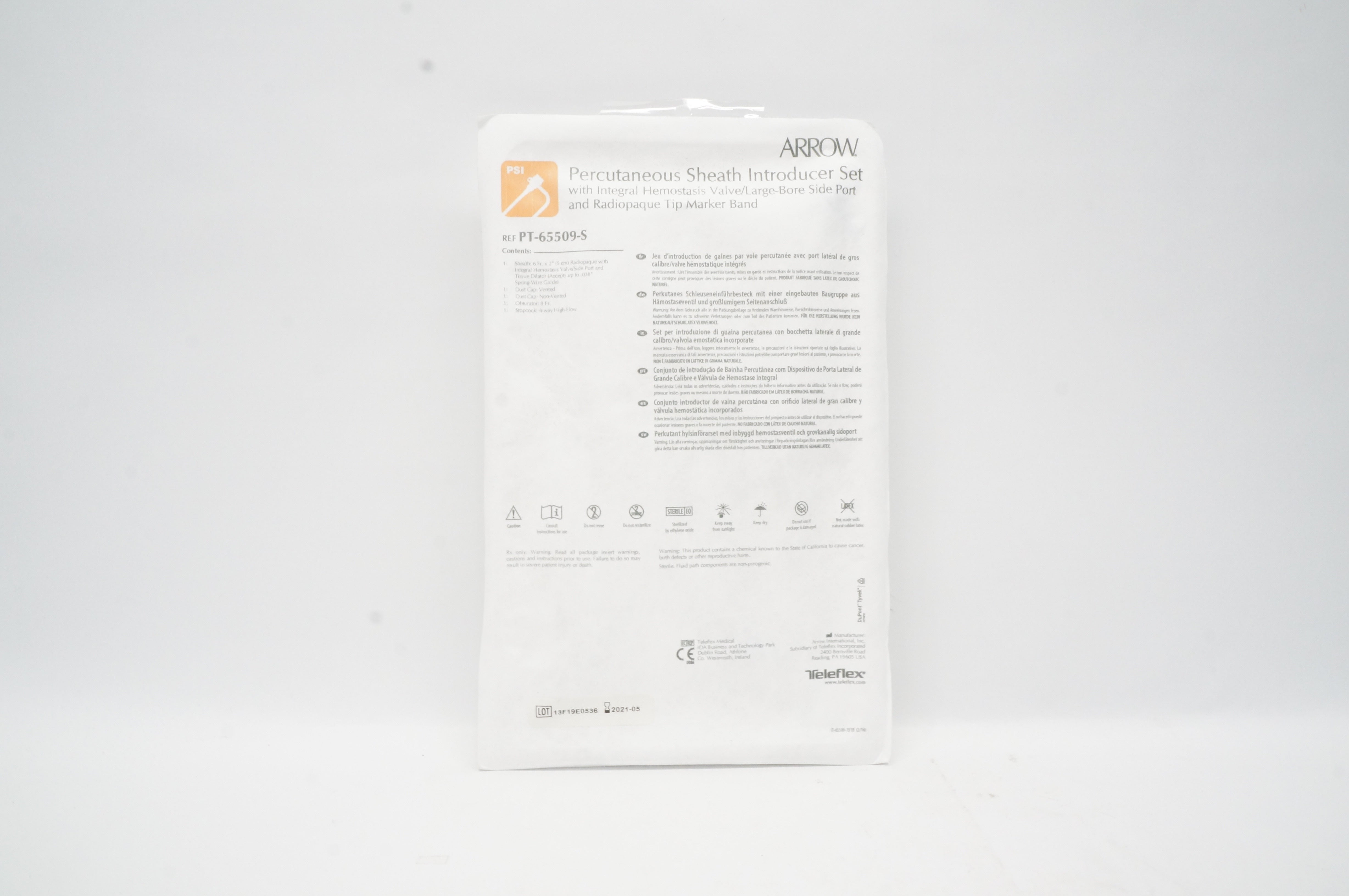 Teleflex PT-65509-S Arow Percutaneous Sheath Introducer Set 6Fr x 2.8mm x 5cm