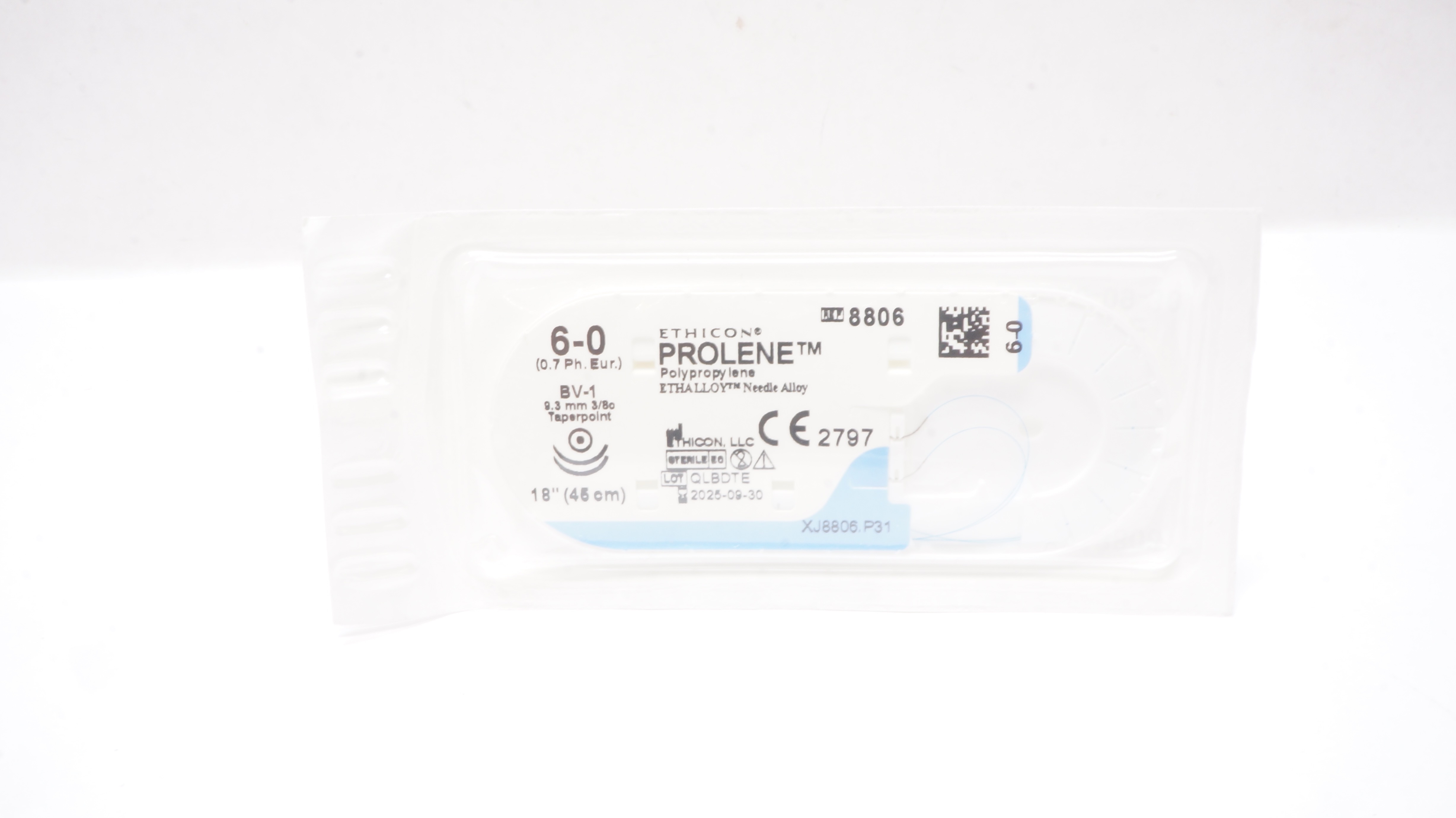 Ethicon 8806 6-0 PROLENE BV-1 9.3mm 3/8c Taper Blue Monofilament 18inch