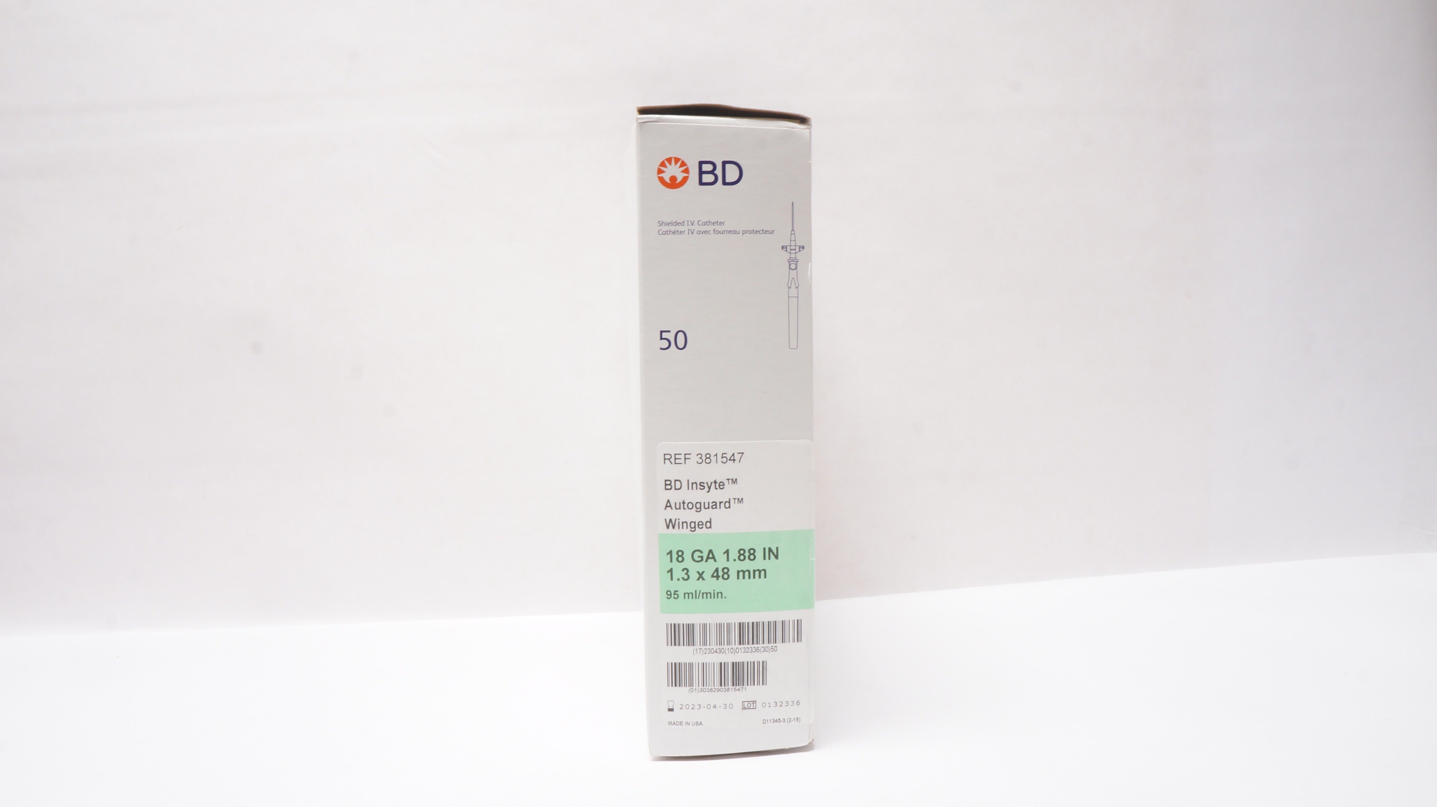 BD 381547 Insyte Autoguard Winged IV Cath. 18Ga x 1.88inch, 95ml/min - Box of 50
