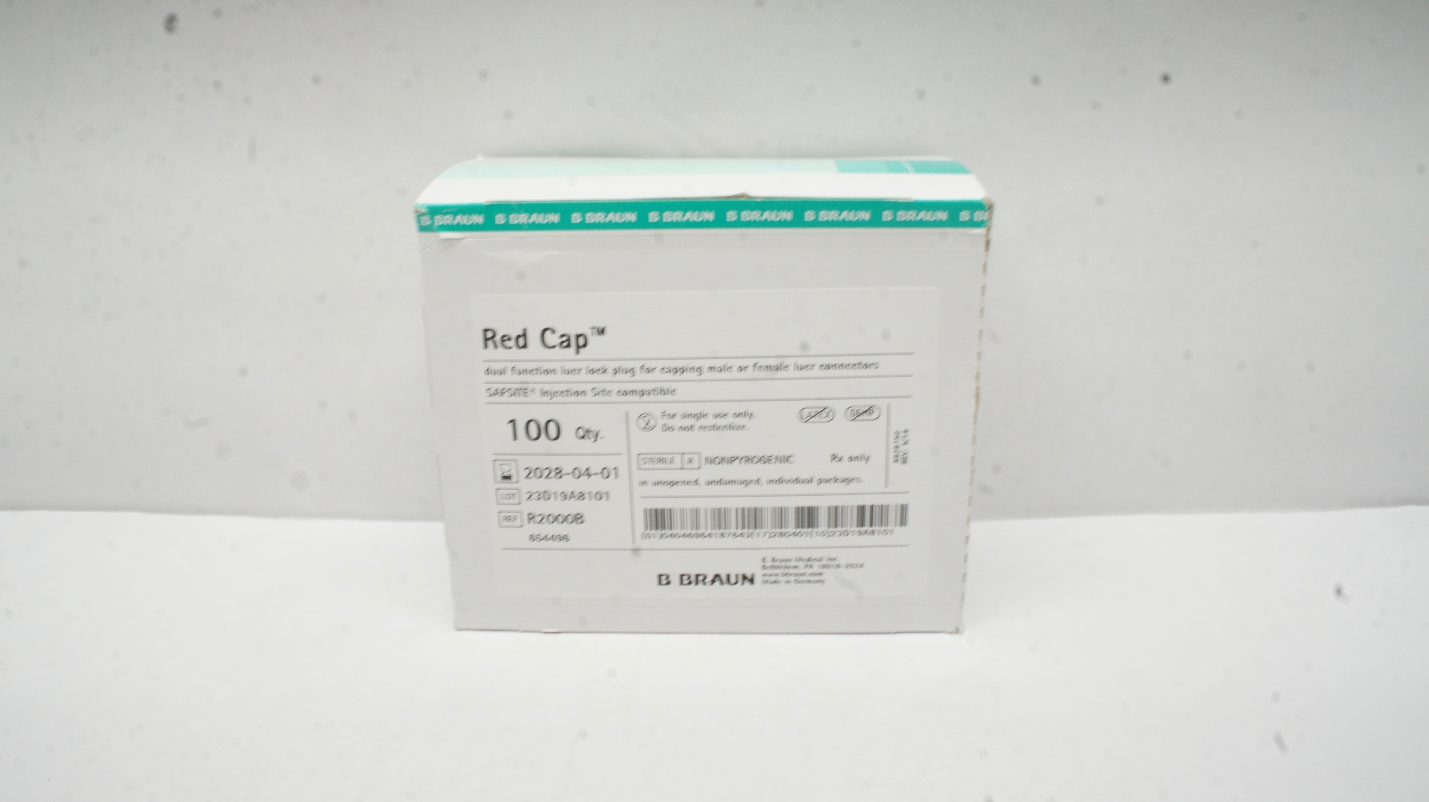 Braun R2000B Red Cap Dual Function Luer Lock Plug - Box of 85