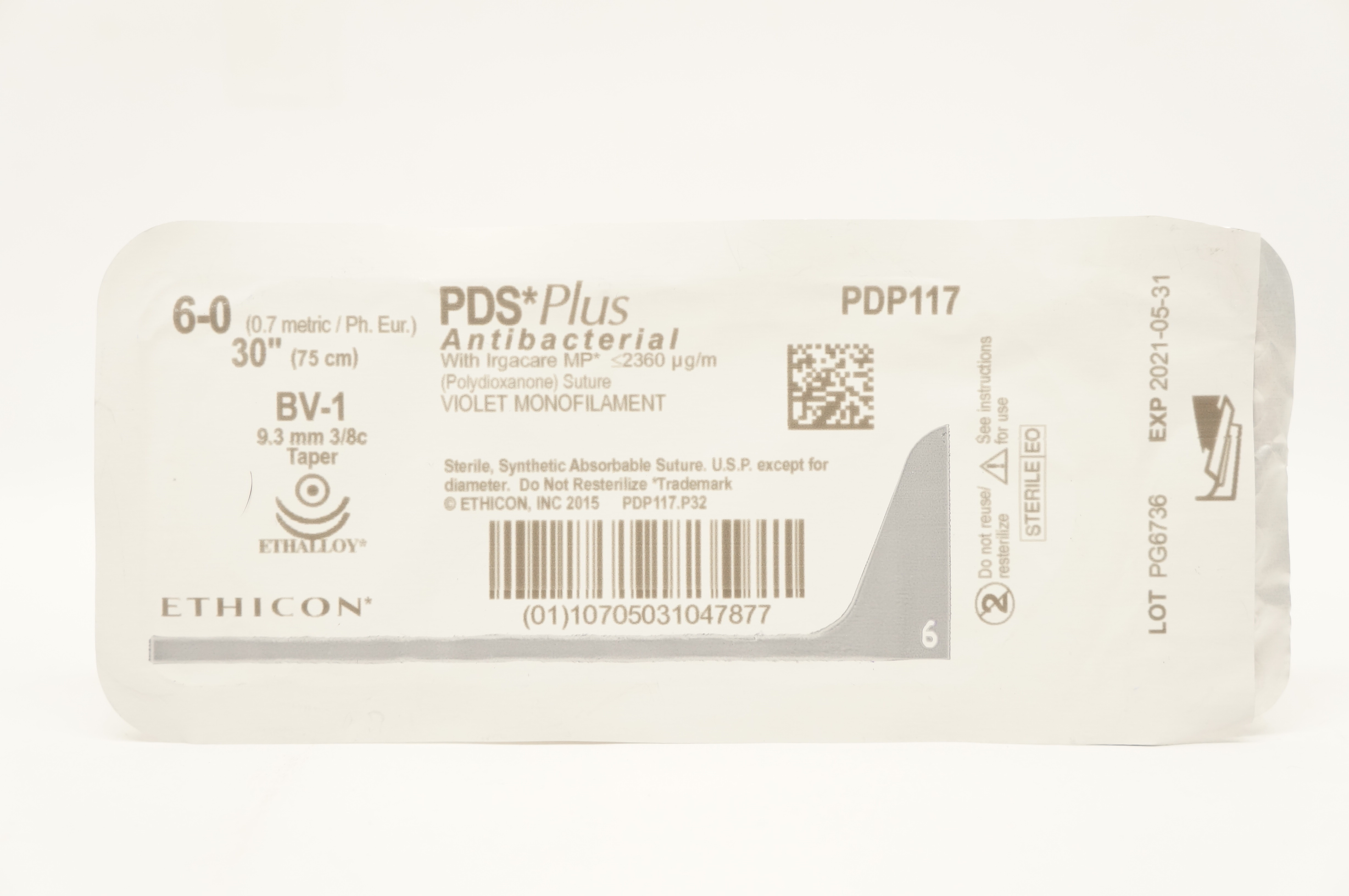 Ethicon PDP117 6-0 PDS Plus, BV-1, 9.3mm 3/8c Taper, 30inch (x)