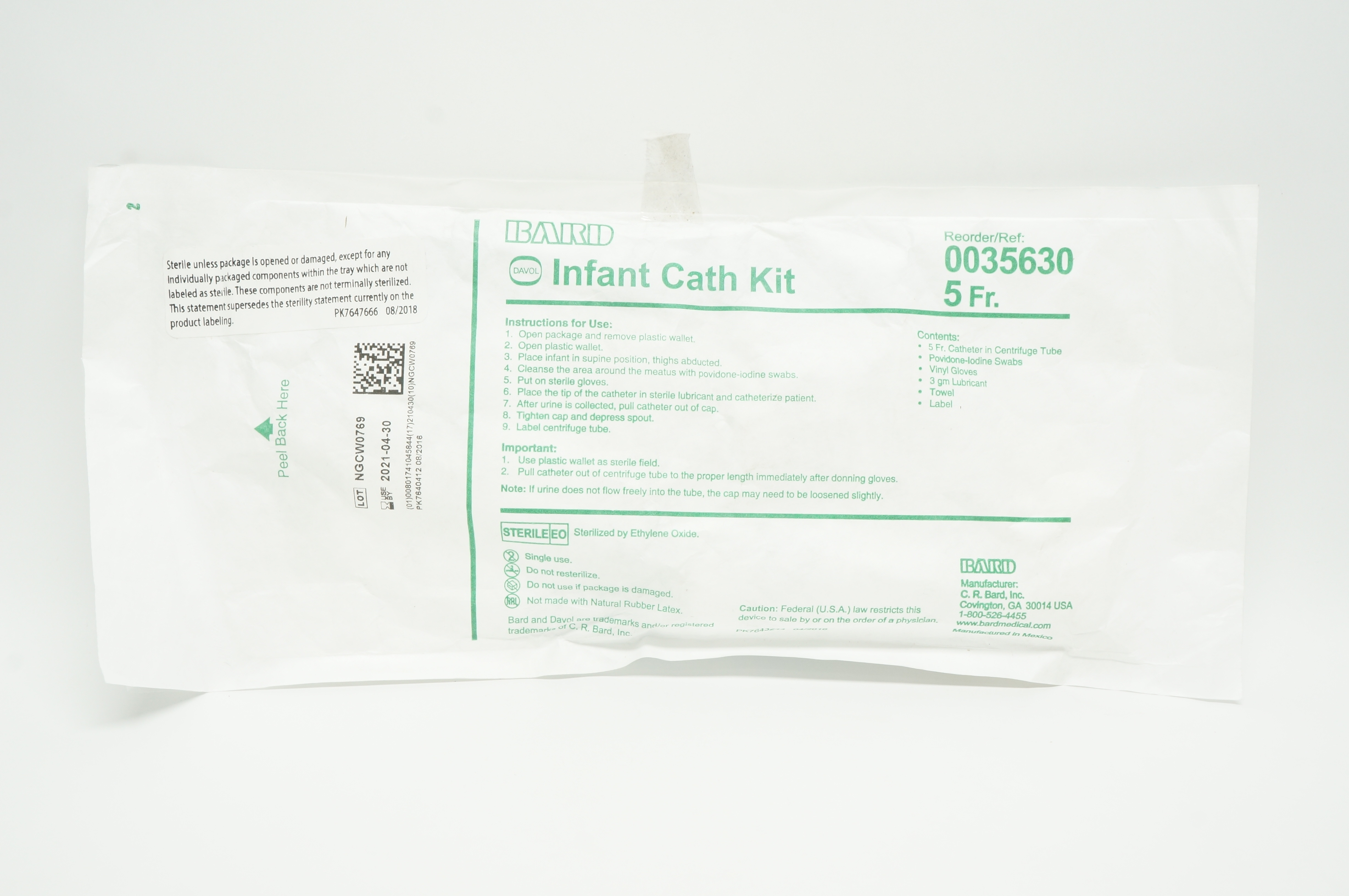 Bard 0035630 Davol Infant Cath. Kit 5Fr.