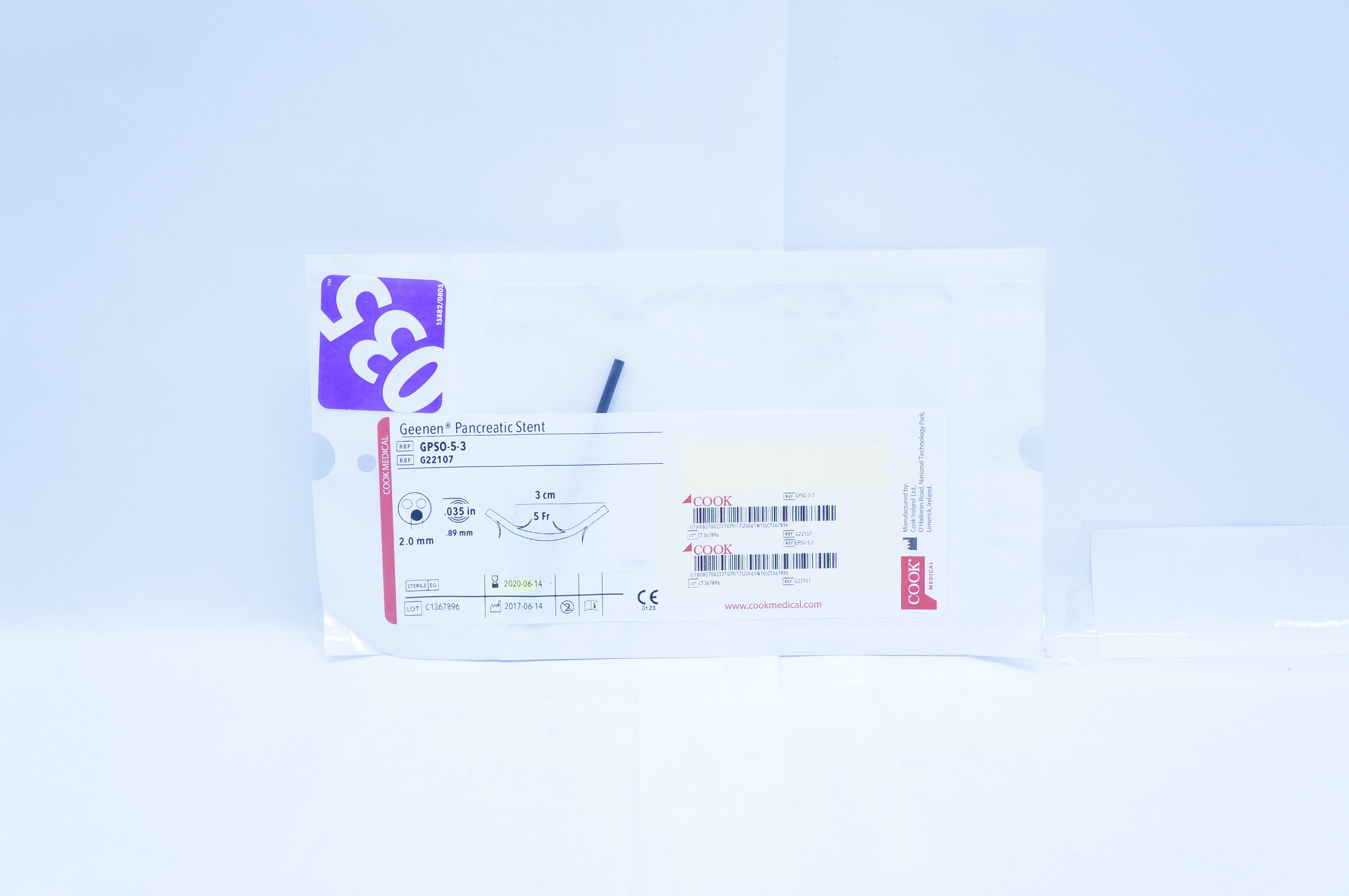 Cook Medical G22107 Geenen Pancreatic Stnt 5 Fr x 3cm x 2mm x .035inch (x)