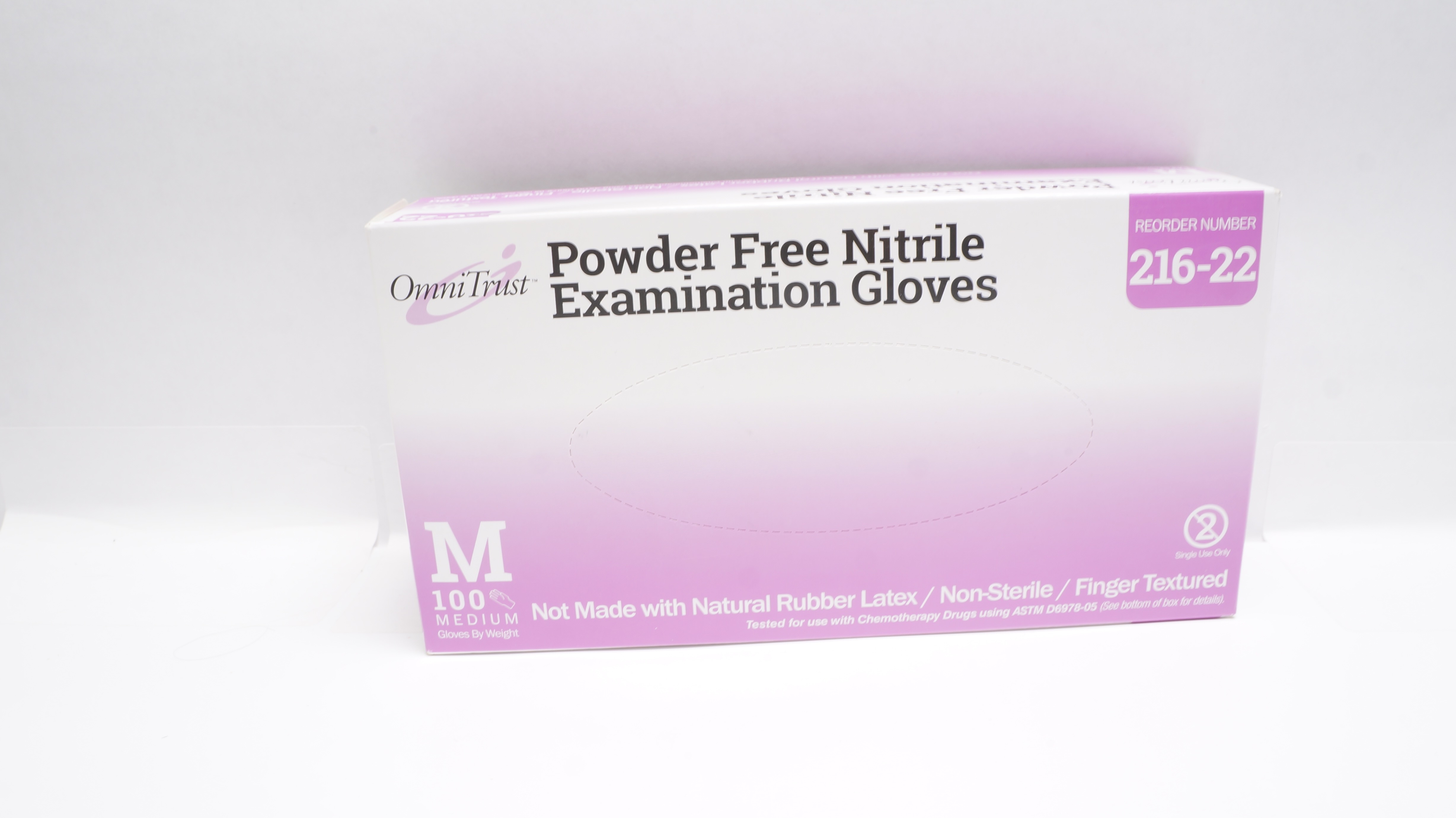 Omni 216-22 Powder Free Nitrile Examination Gloves, Medium - Box of 100