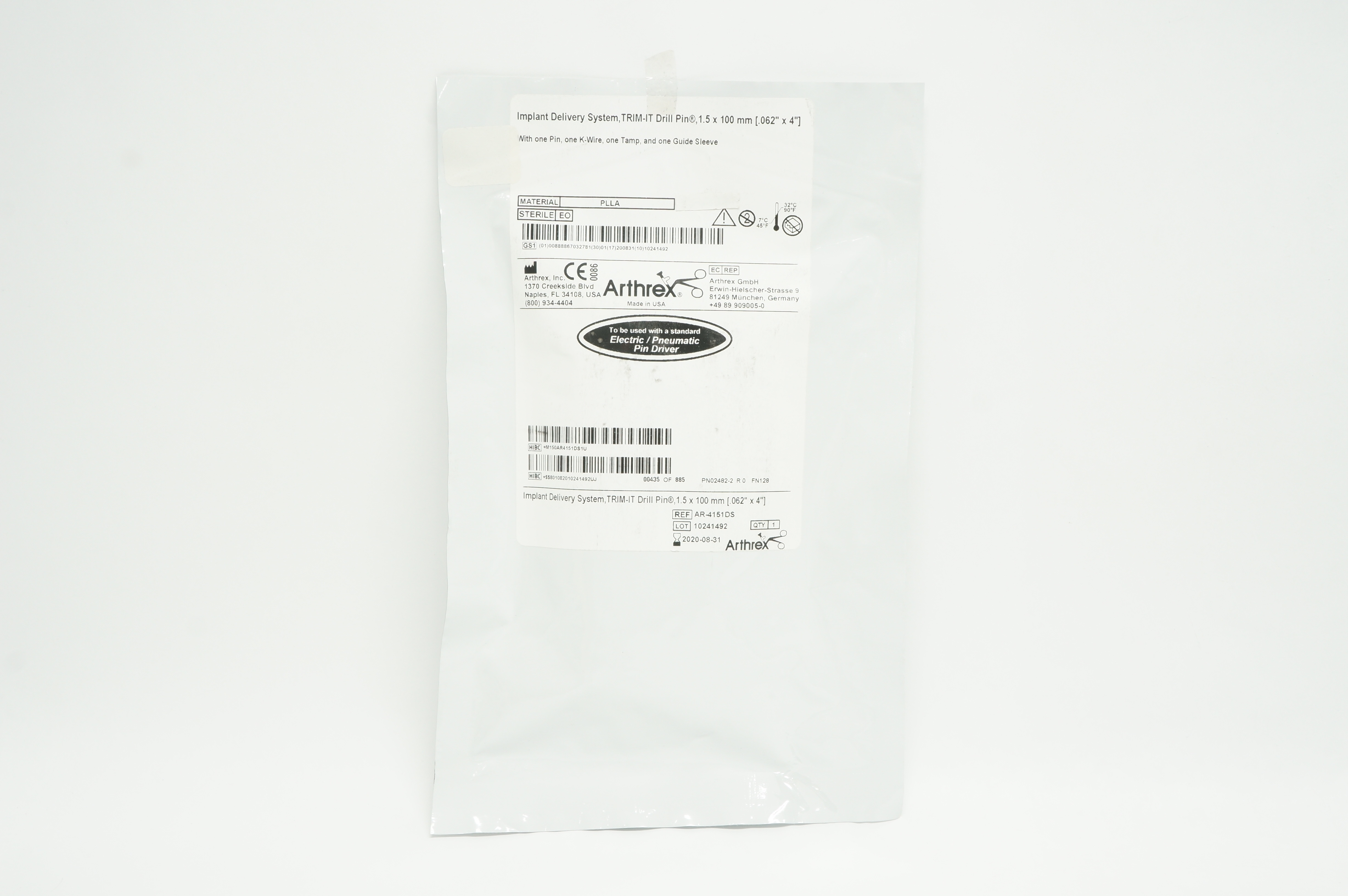 Arthrex AR-4151DS Implant Delivery System, TRIM-IT Drill Pin .062 x 4 inch (x)
