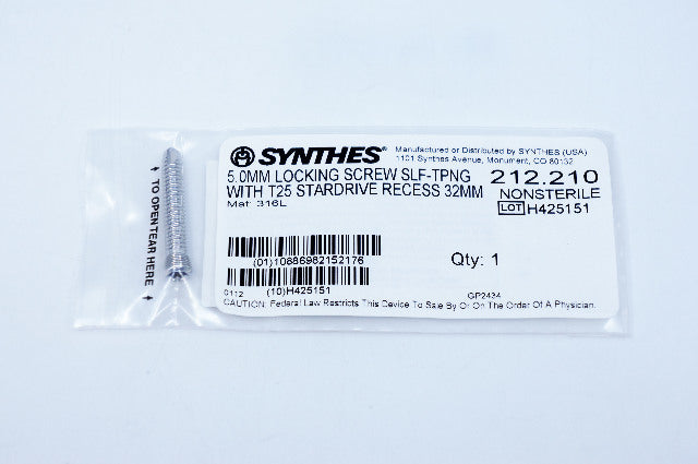 Synthes 212.210 5.0mm Locking Screw Self-Tapping With T25 Stardrive Recess 32mm