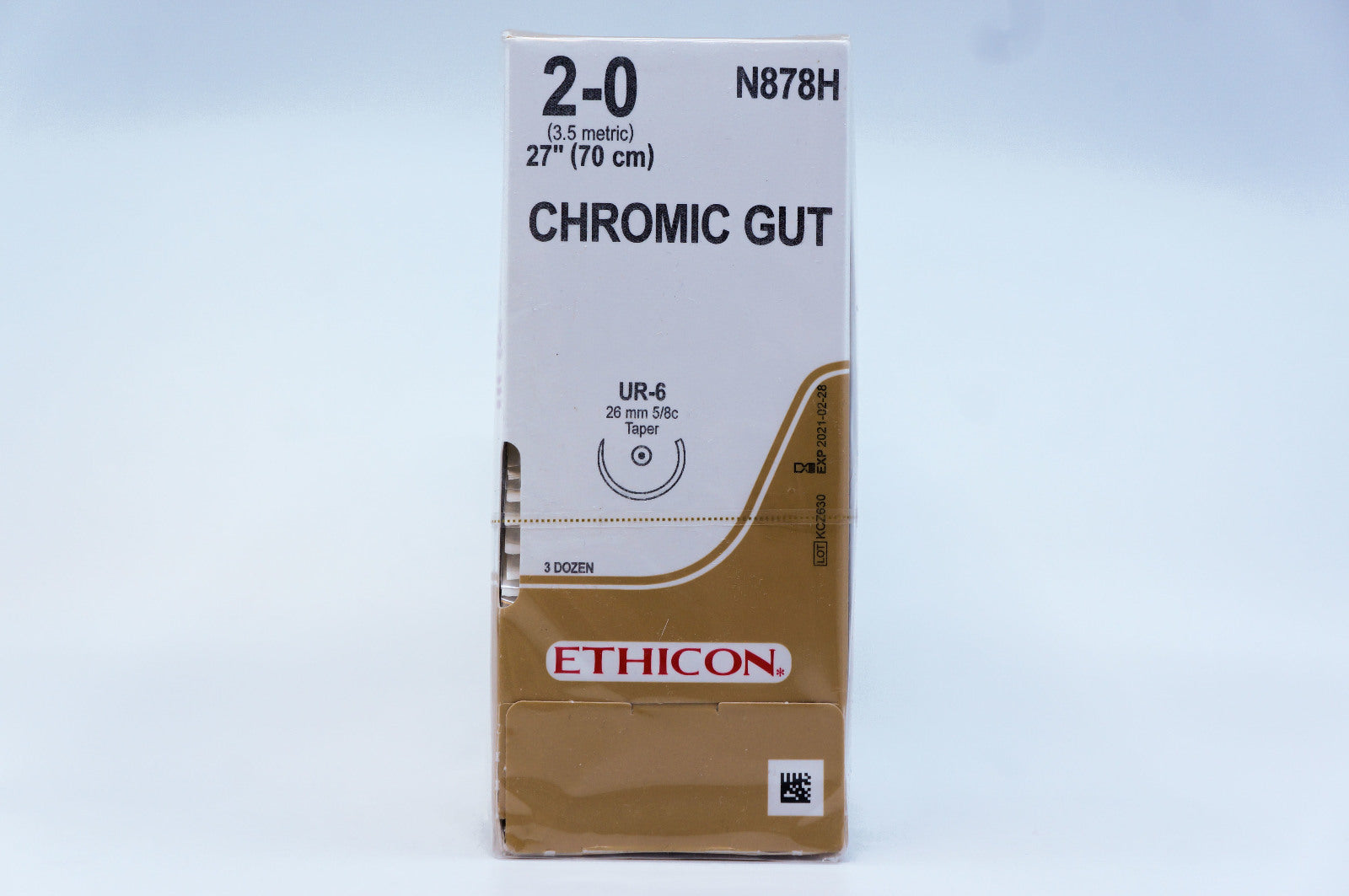 Ethicon N878H 2-0 CHROMIC GUT, UR-6, 26mm 5/8c, 27inch ~ Pack of 36