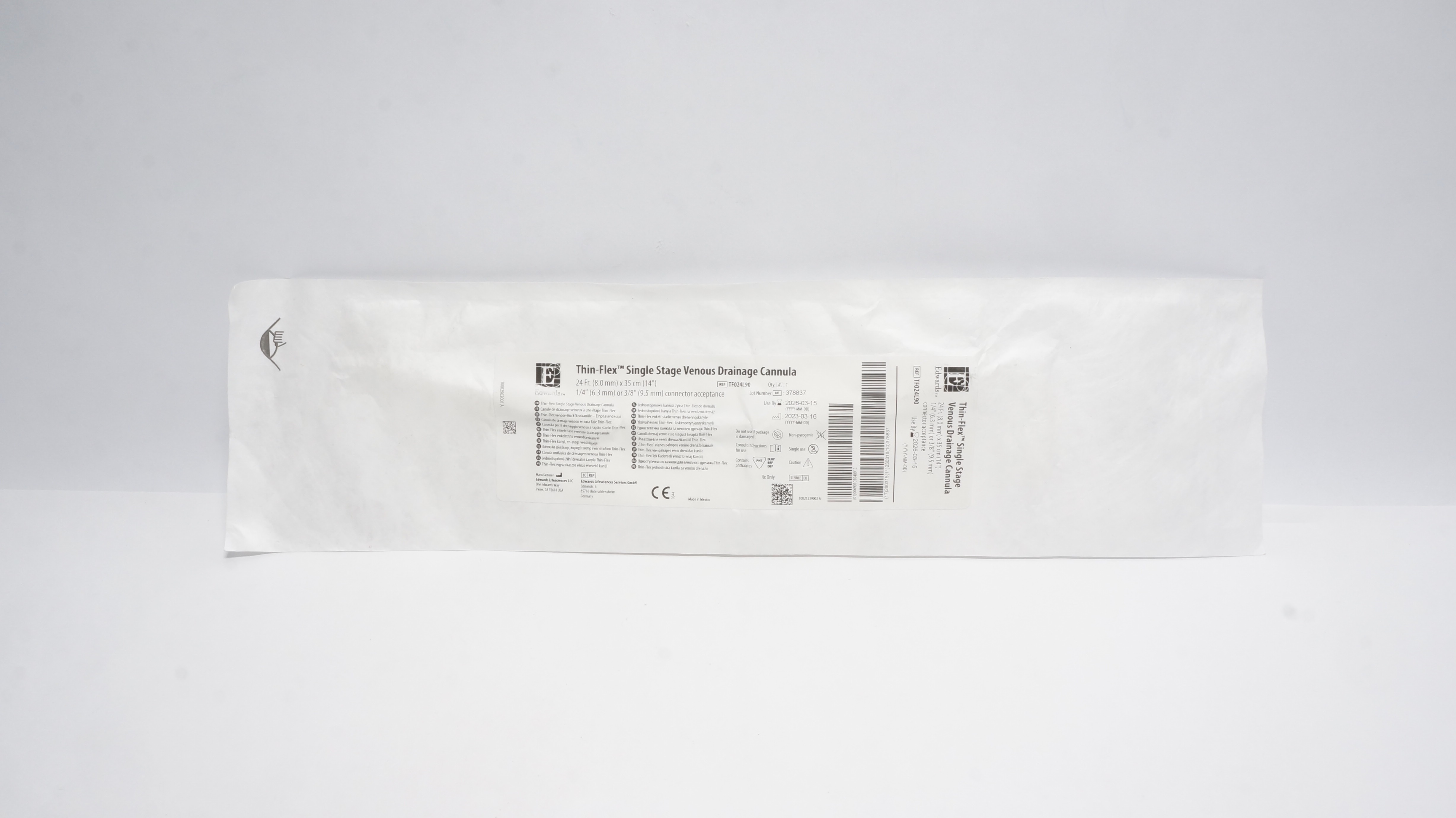 Edwards Lifesciences TF024L90 Single Stage Venous Drainage Cannula 24Fr x35cm(x)