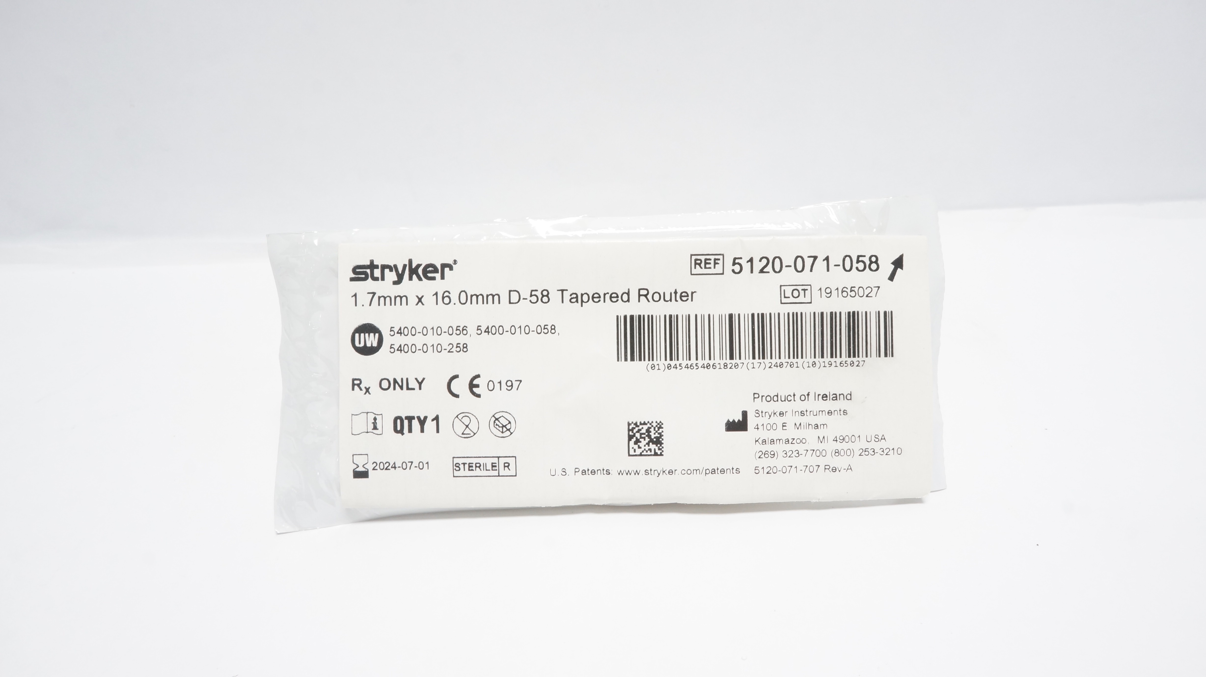 Stryker 5120-071-058 1.7mm x 16.0mm D-58 Tapered Router