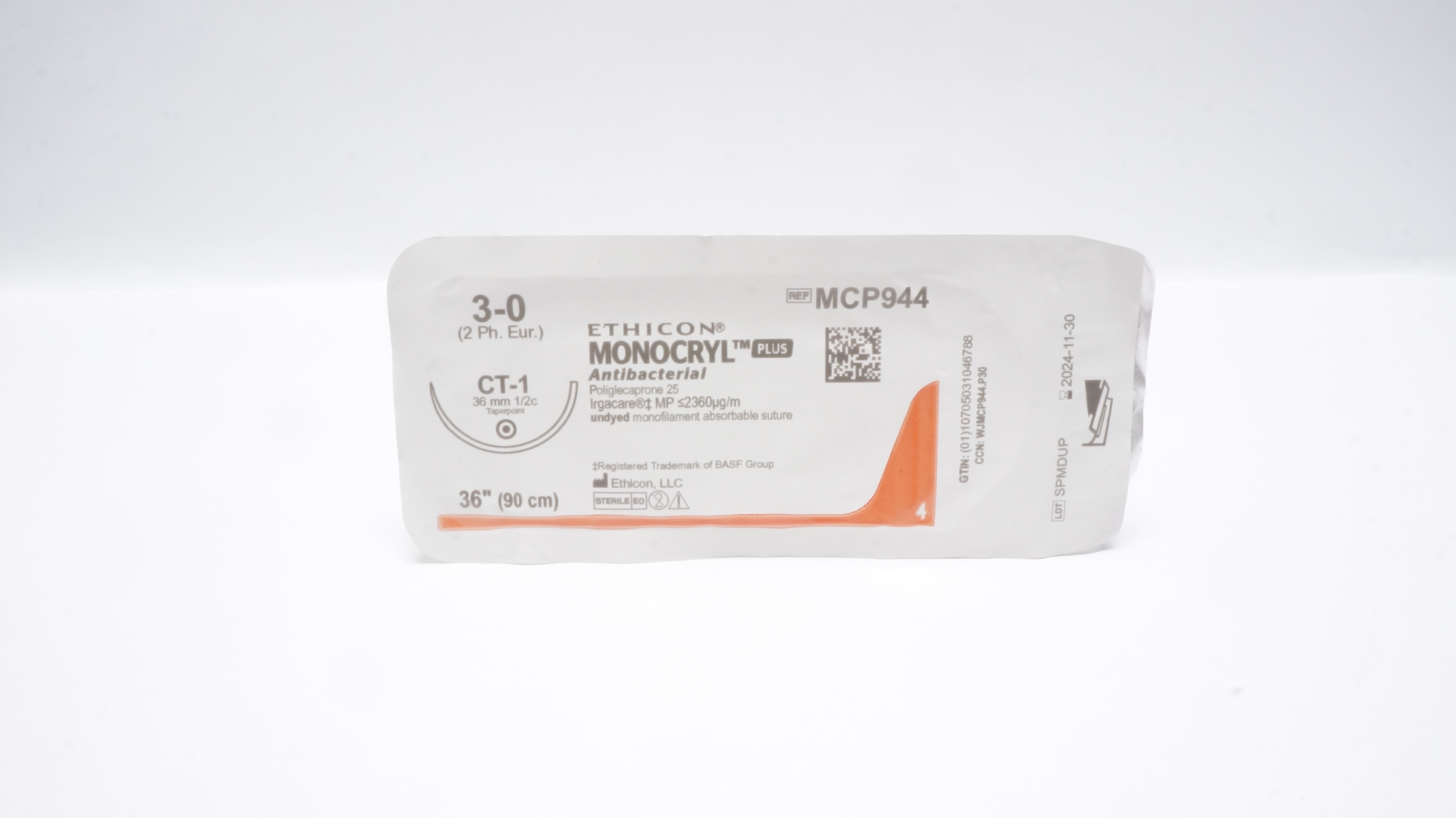 Ethicon MCP944 3-0 MONOCRYL Plus Stre CT-1 36mm 1/2c Taperpoint, 36inch (x)