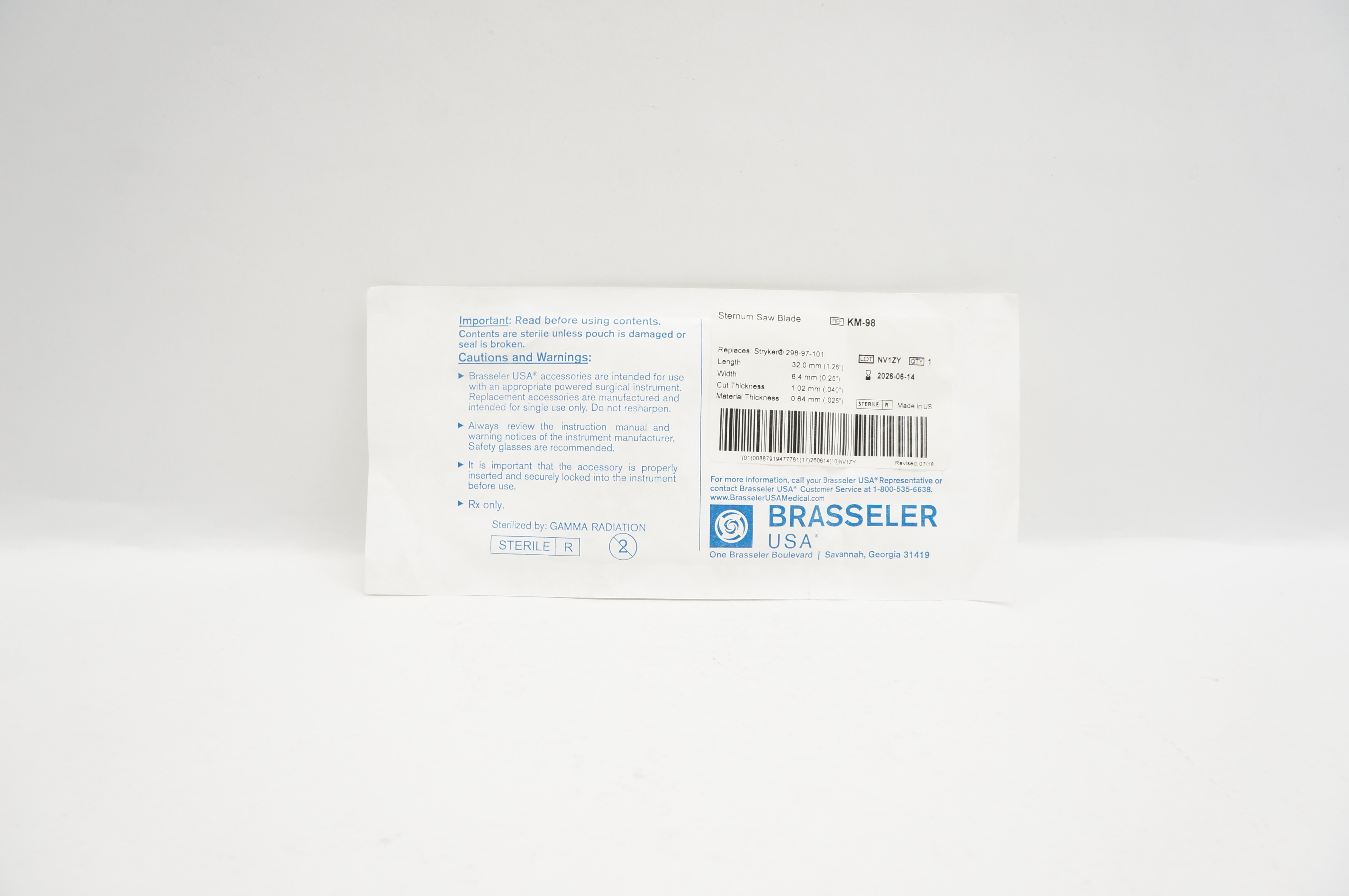 Brasseler KM-98 Sternum Saw Blade 0.25inch x 1.26inch