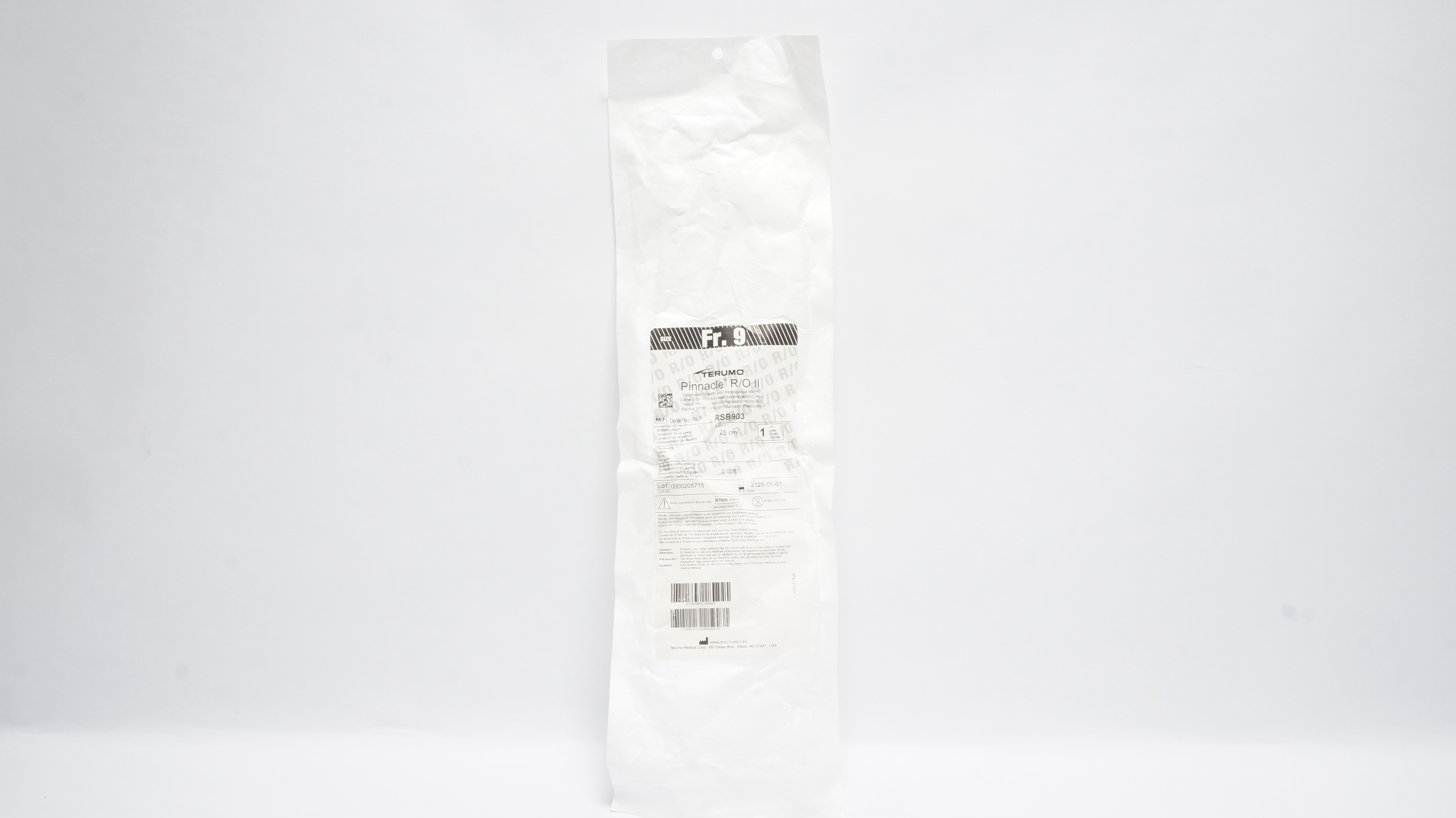 Terumo RSB903 Pinnacle R/O II Introducer Sheath 9Fr x 25 cm x 0.038 inch (x)