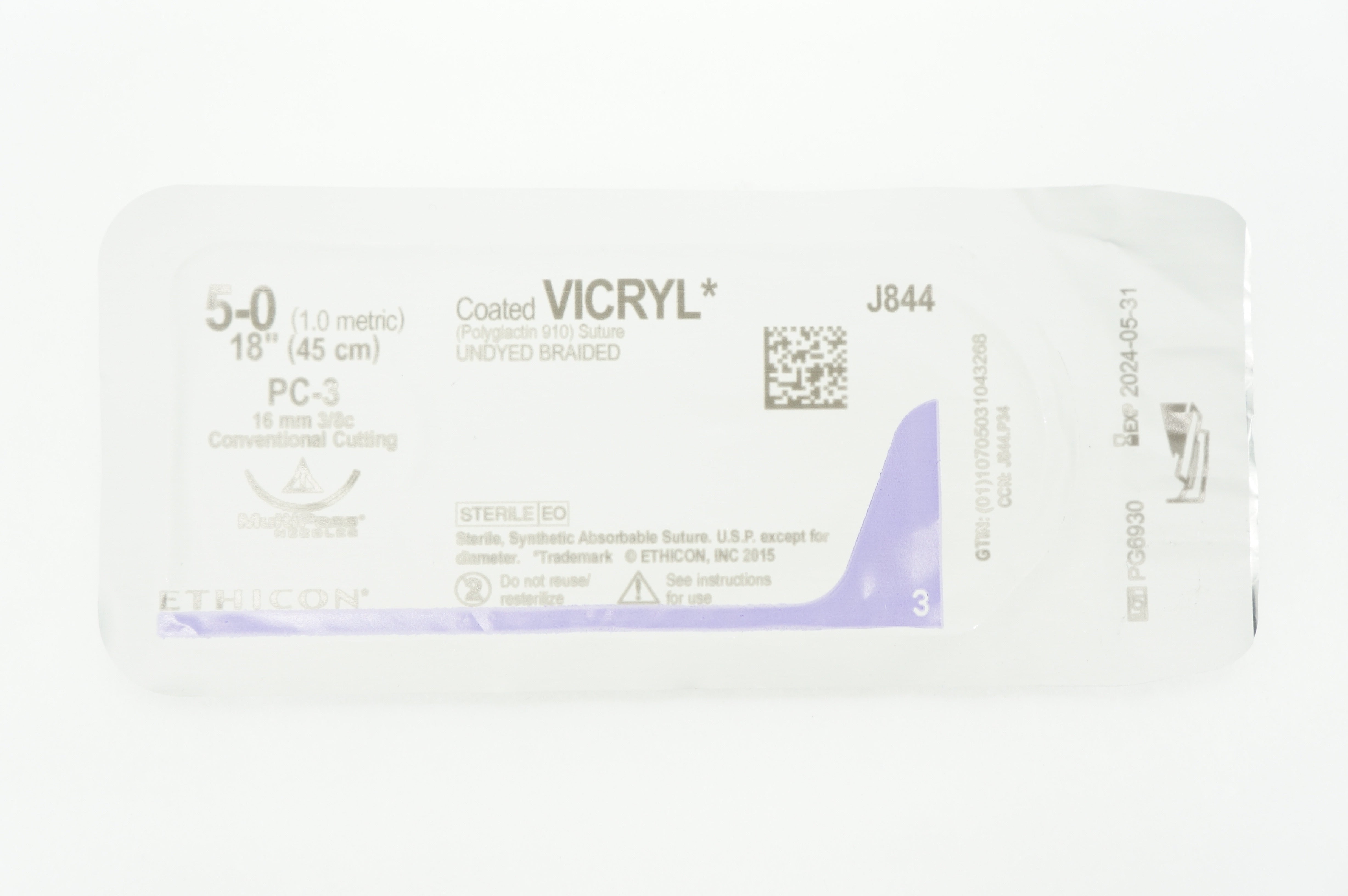 Ethicon J844 5-0 VICRYL PC-3 16mm 3/8c Conventional Cutting 18inch