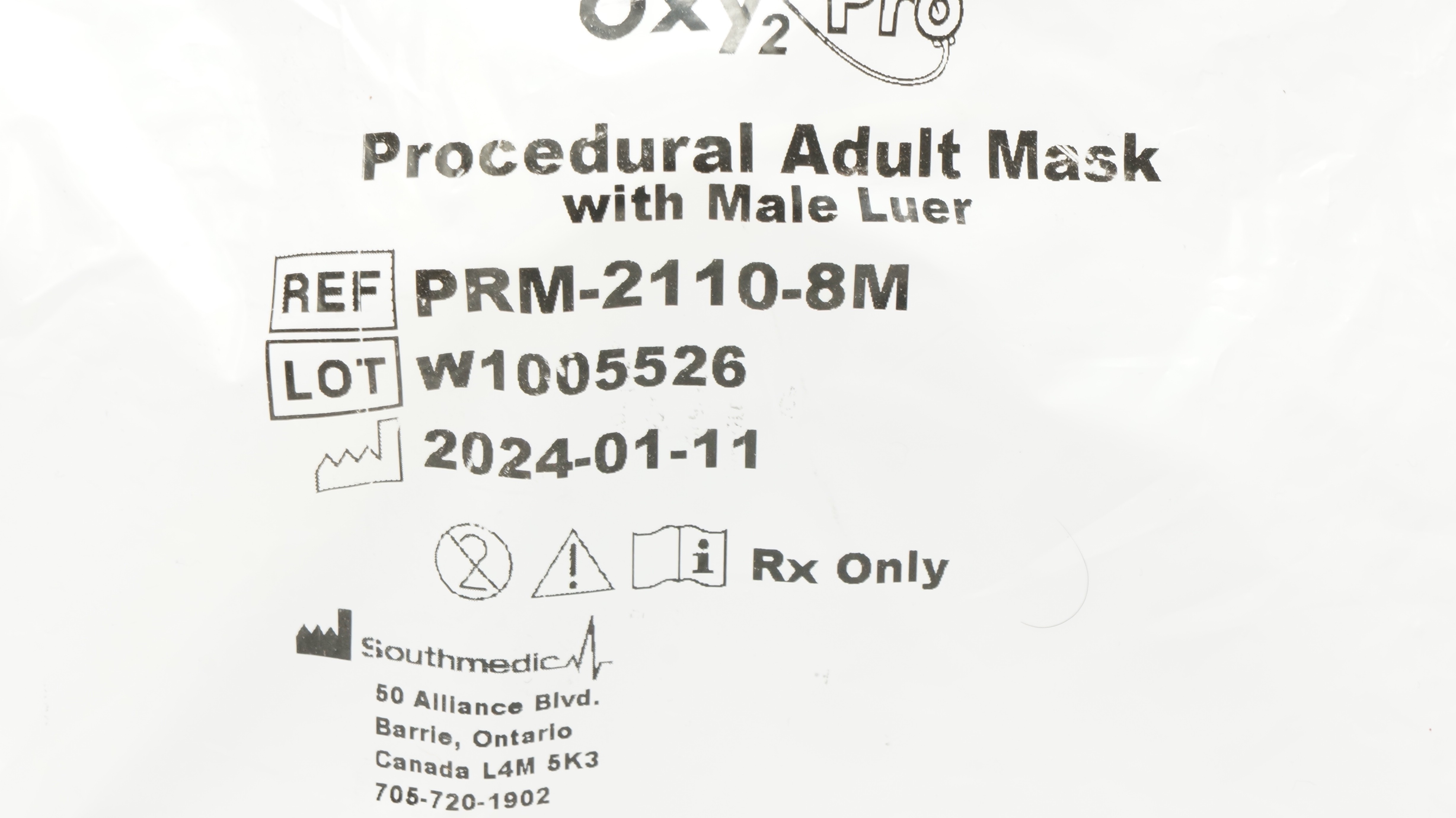 Southmedica PRM-2110-8M Oxy2Pro Procedural Adult Mask W/Male Luer