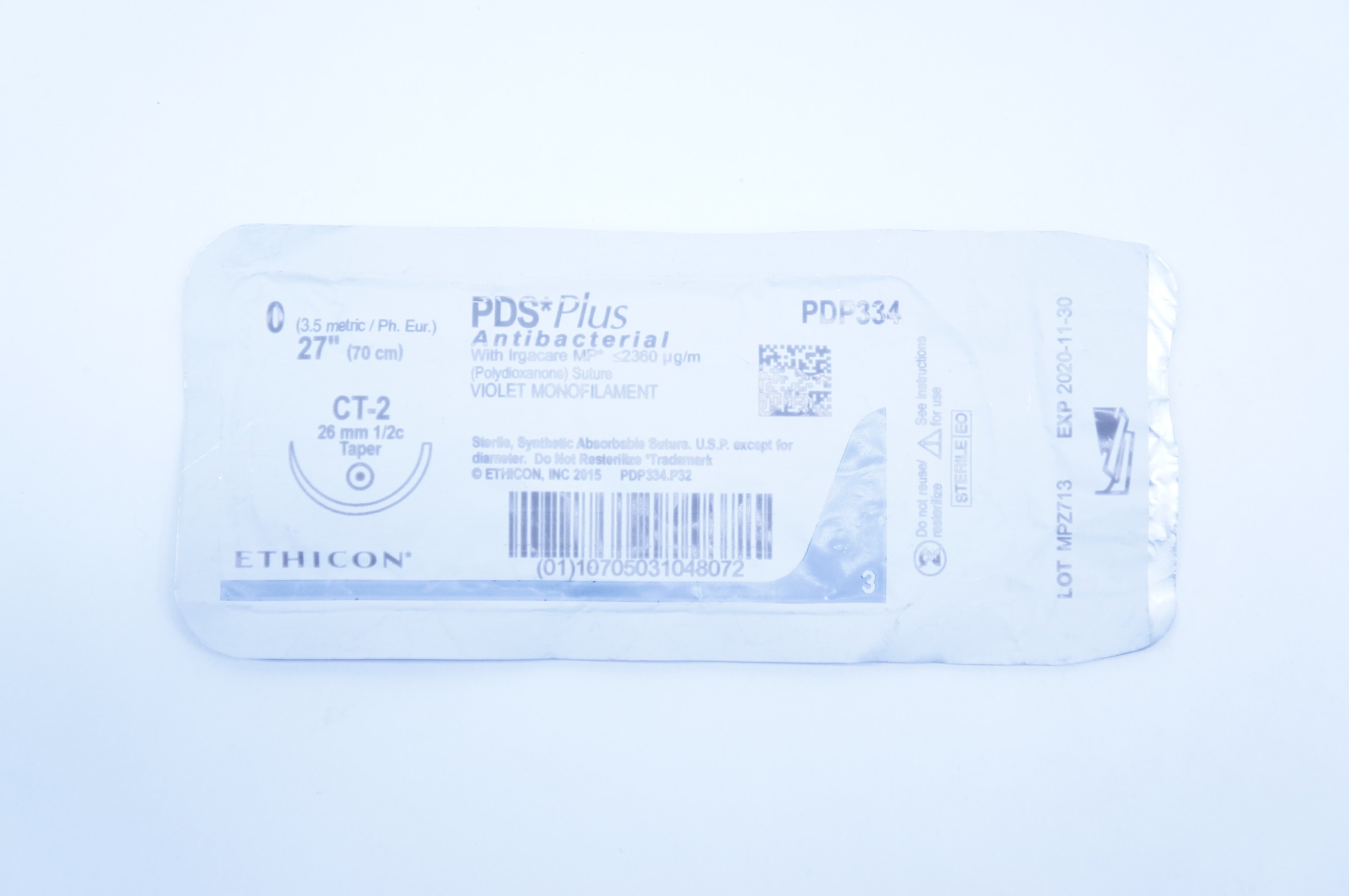 Ethicon PDP334 0 PDS Plus Antibacterial Stre CT-2 26mm 1/2c Taper, 27inch (x)