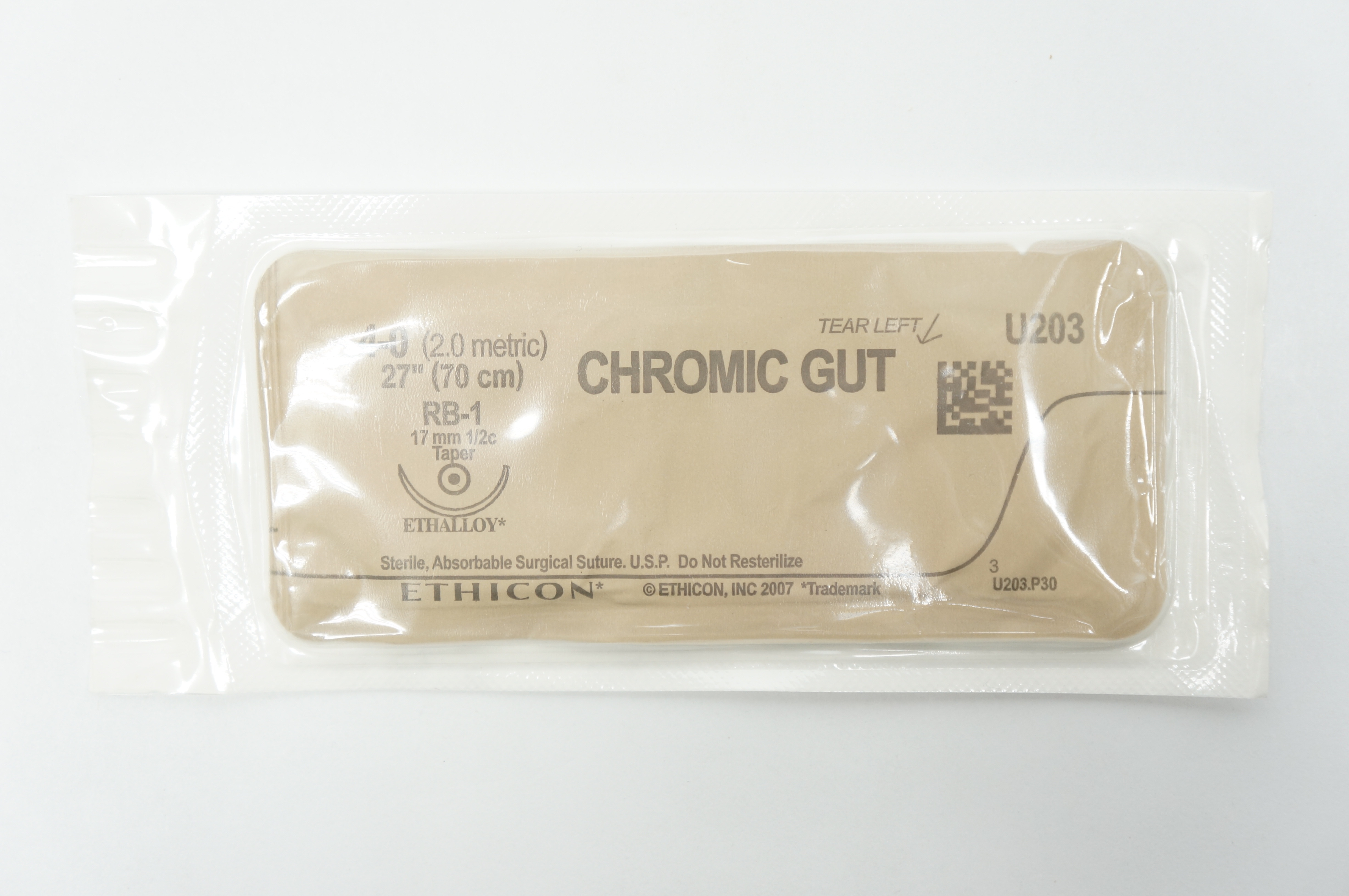 Ethicon U203 4-0 CHROMIC GUT, RB-1, 17mm 1/2c Taper, 27inch