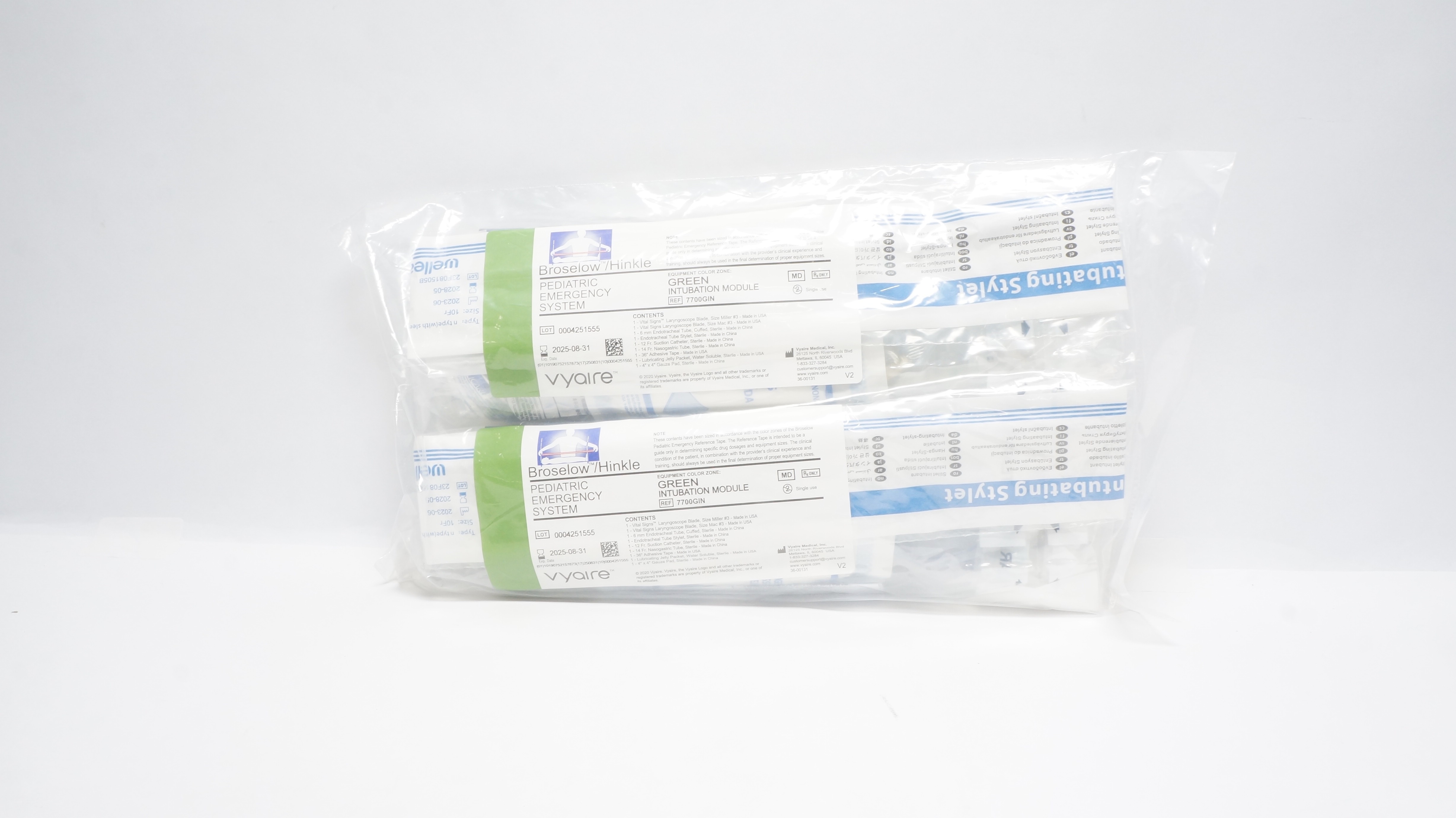 Vyaire 7700GIN Broselow/Hinkle Green Intubation Module (x) - Pack of 2