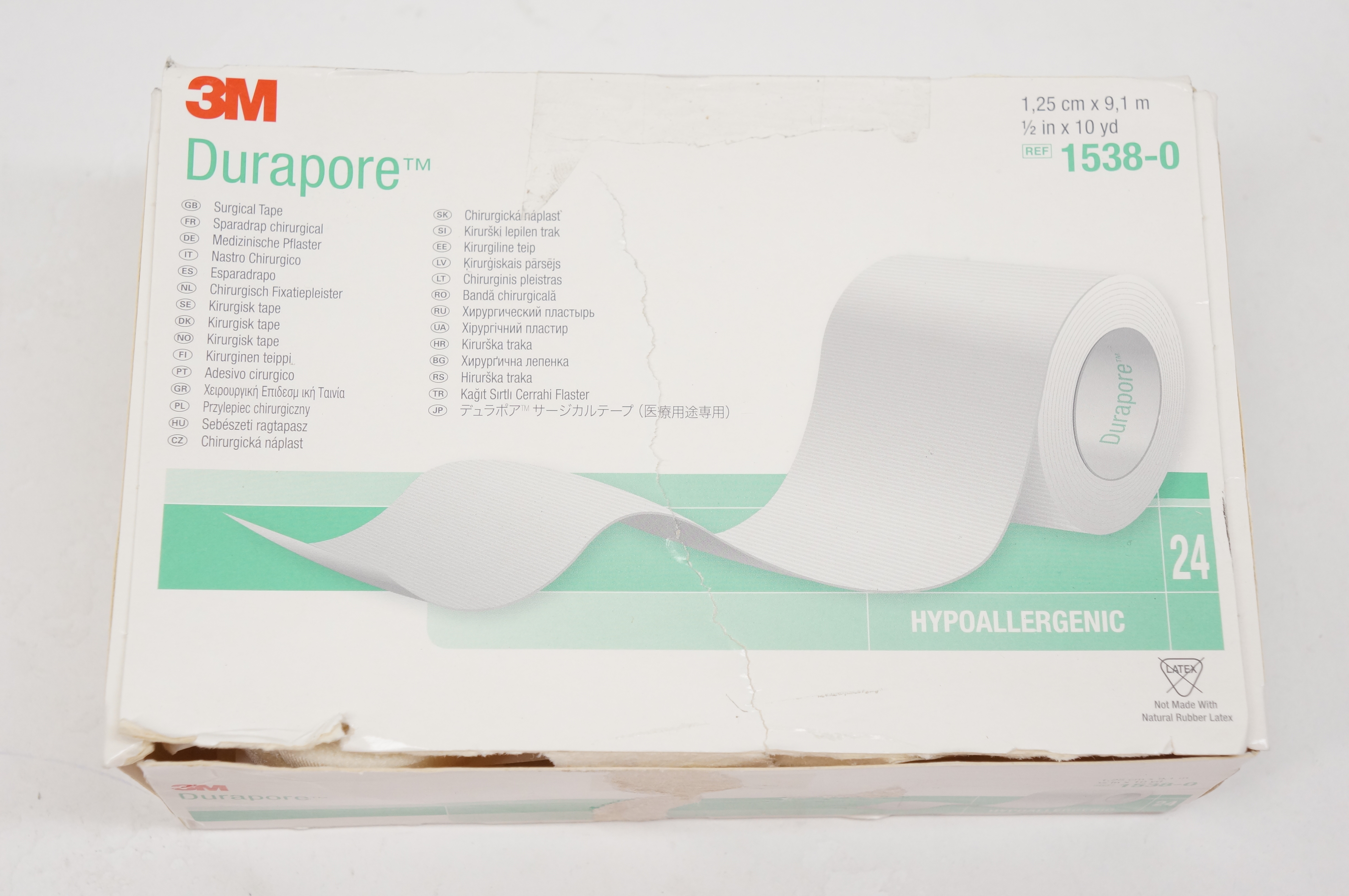3M 1538-0 Durapore Surgical Tape 1/2inch x 10yd. - Box of 24