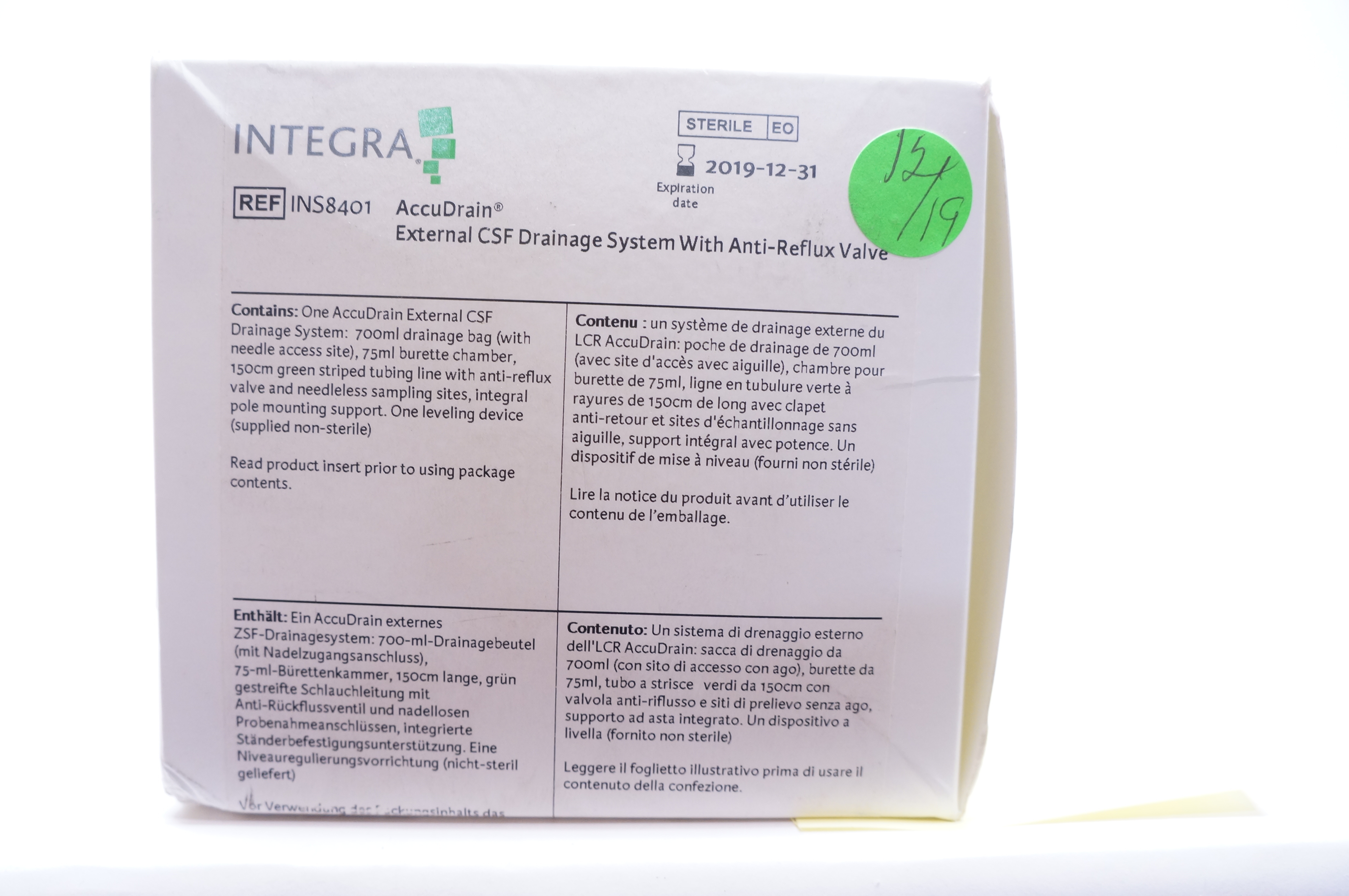 Integra INS8401 AccuDrain External CSF Drainage System With Anti-Reflux Valve(x)