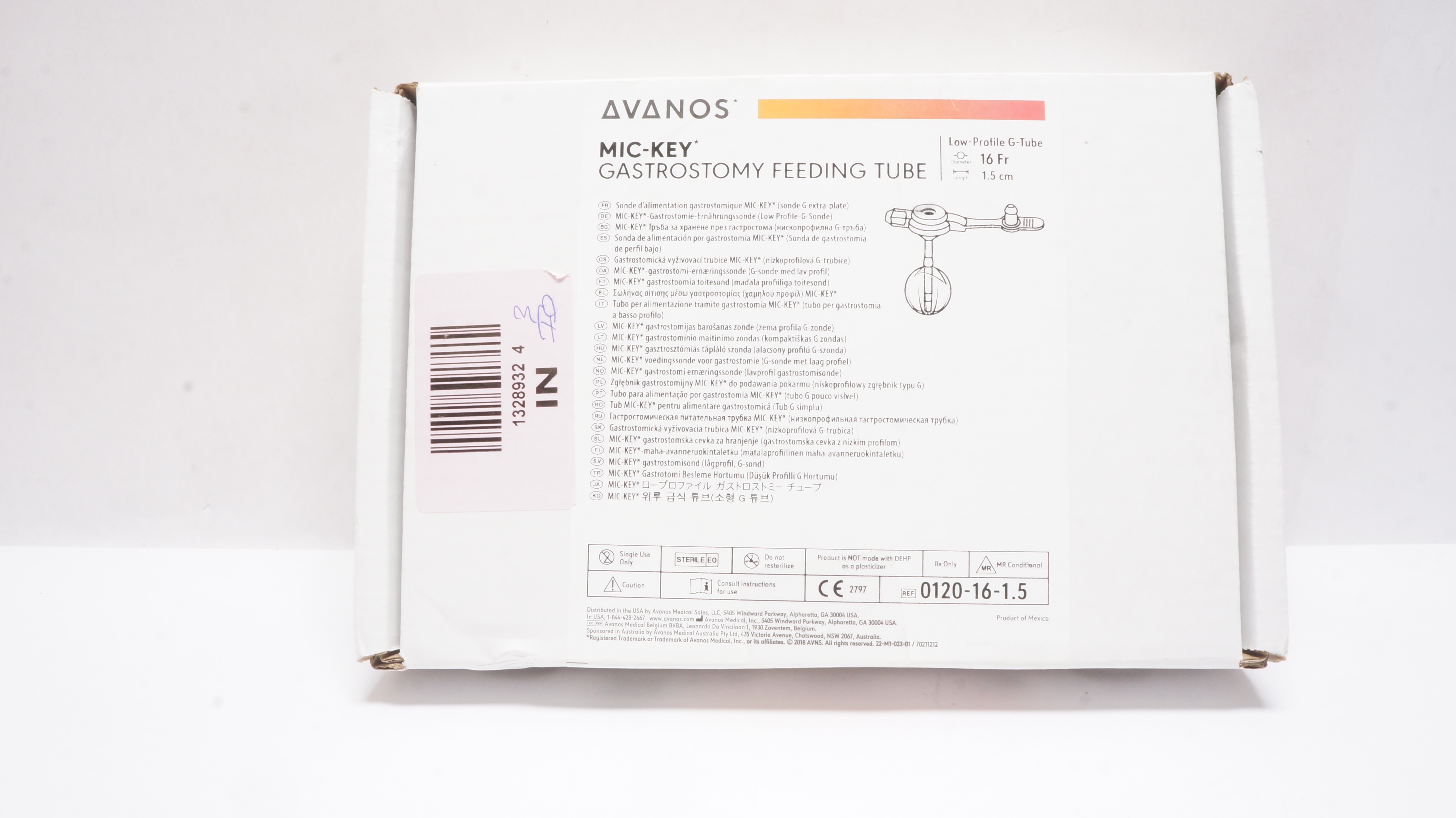 Avanos 0120-16-1.5 MIC-KEY Gastrostomy Feeding Low-Profile G-Tube 16 Fr x 1.5cm