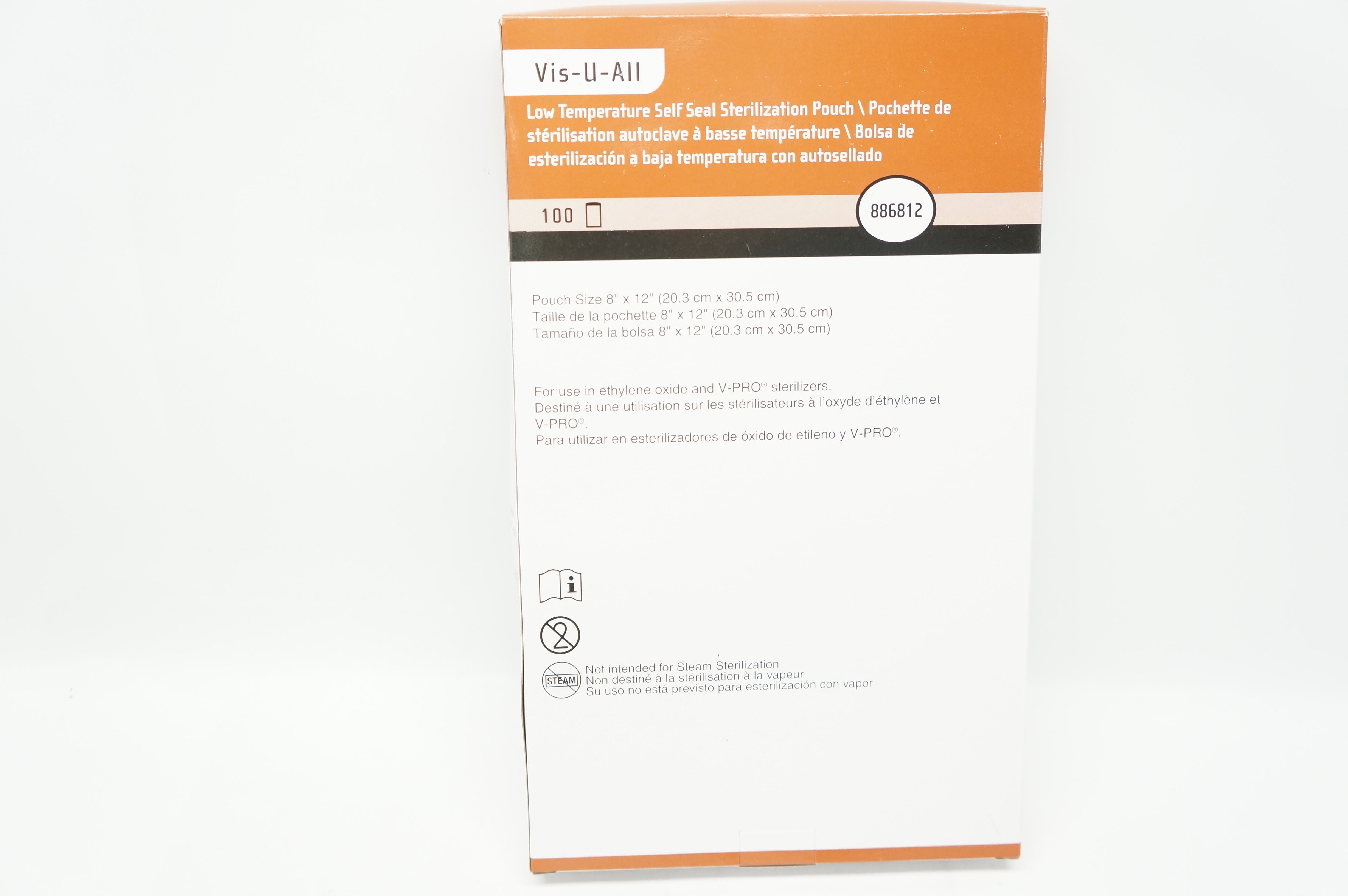 Steris 886812 Vis-U-All Self Seal Sterilization Pouch 8 x 12inch (x)- Box of 100