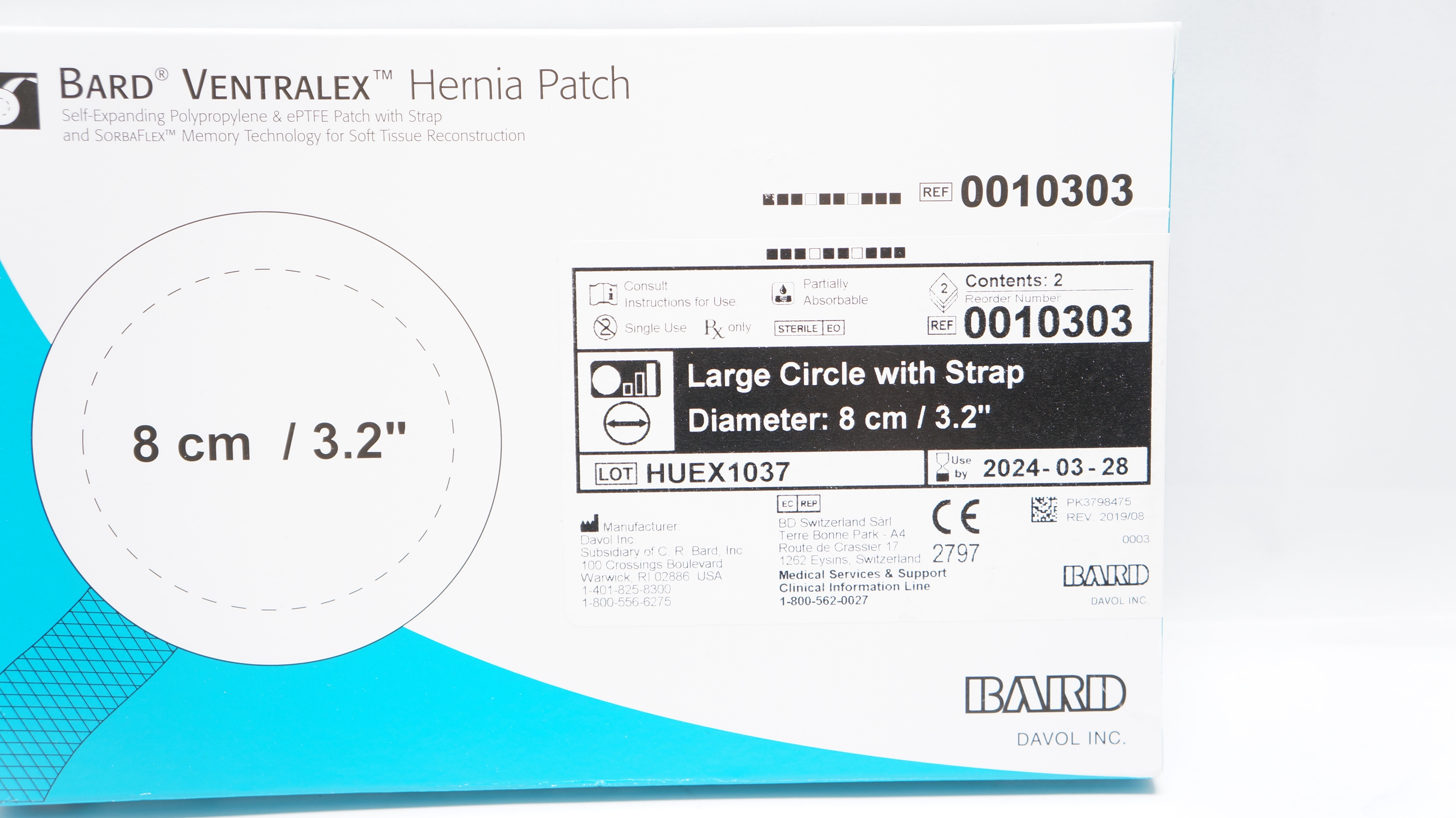 Bard 0010303 Ventralex Hernia Patch Large Cricle w/Strap 3.2inch (x) - Box of 2
