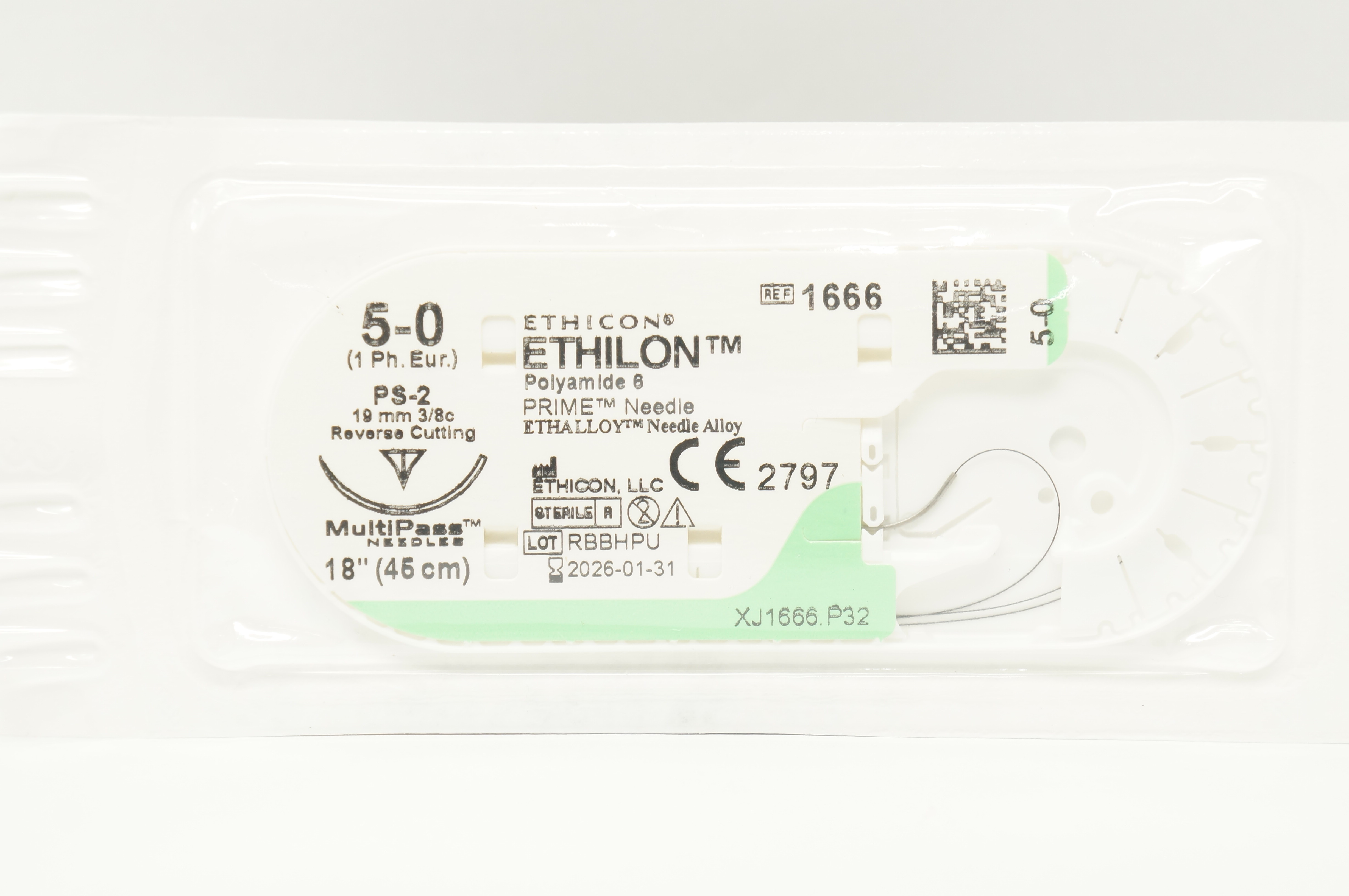 Ethicon 1666 5-0 Ethilon Polyamide 6 Stre PS-2 19mm 3/8c Reverse Cutting 18inch