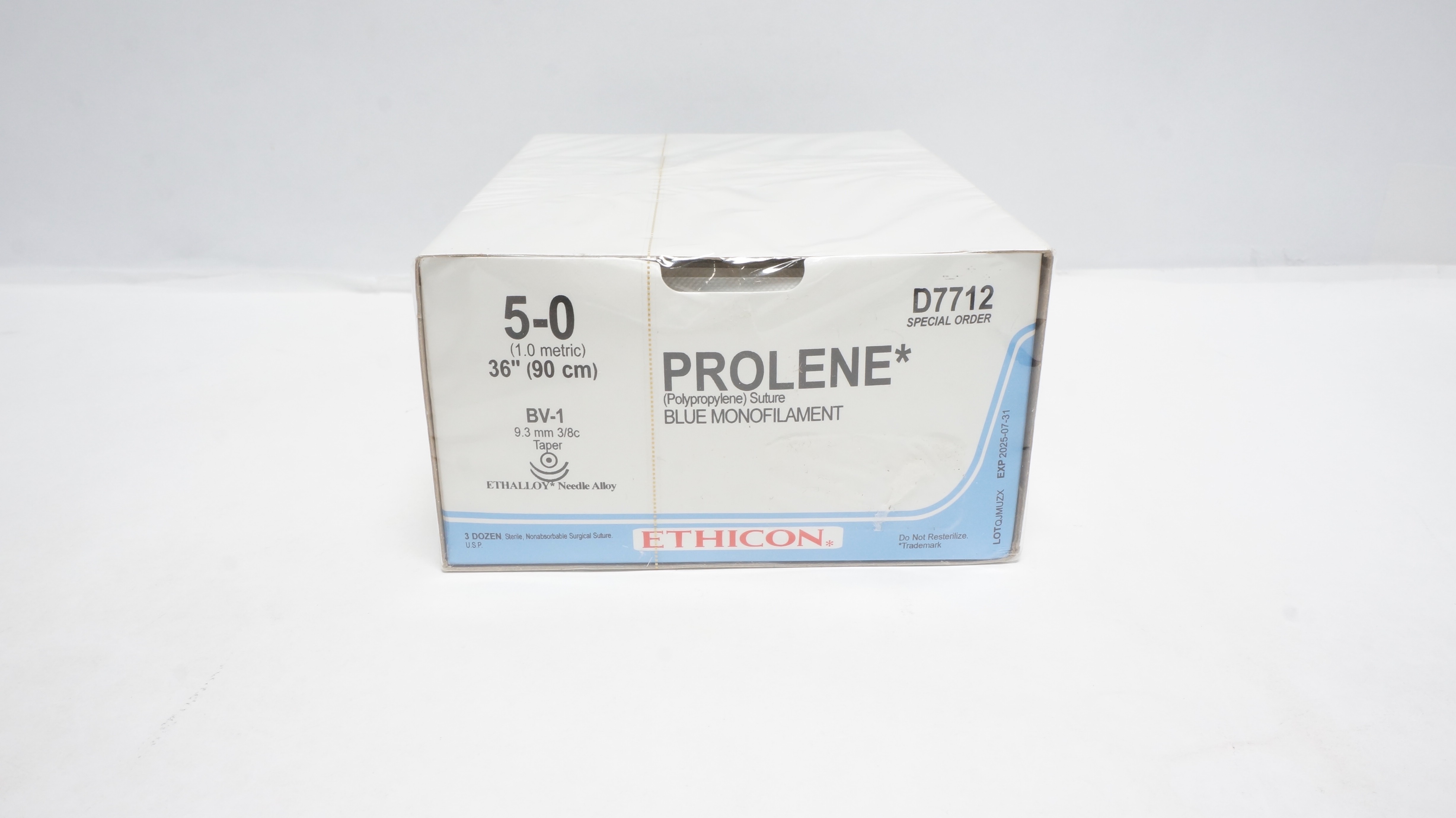 Ethicon D7712 5-0 Prolene Blue Monofilament Stre. BV-1 9.3mm 3/8c - Box of 36(x)