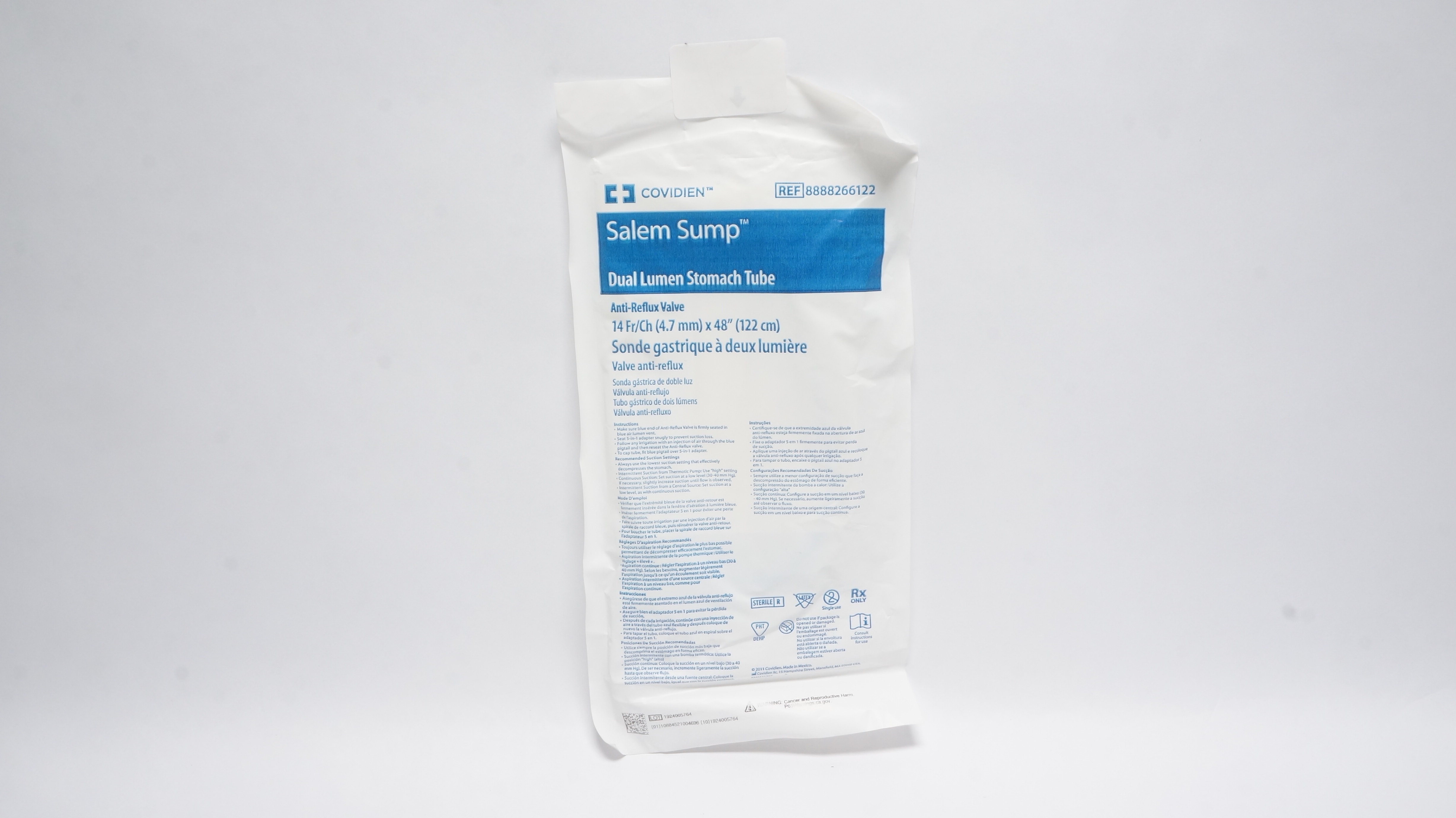 Covidien 8888266122 Salem Sump Dual Lumen Stomach Tube 14Fr/Ch x 48inch