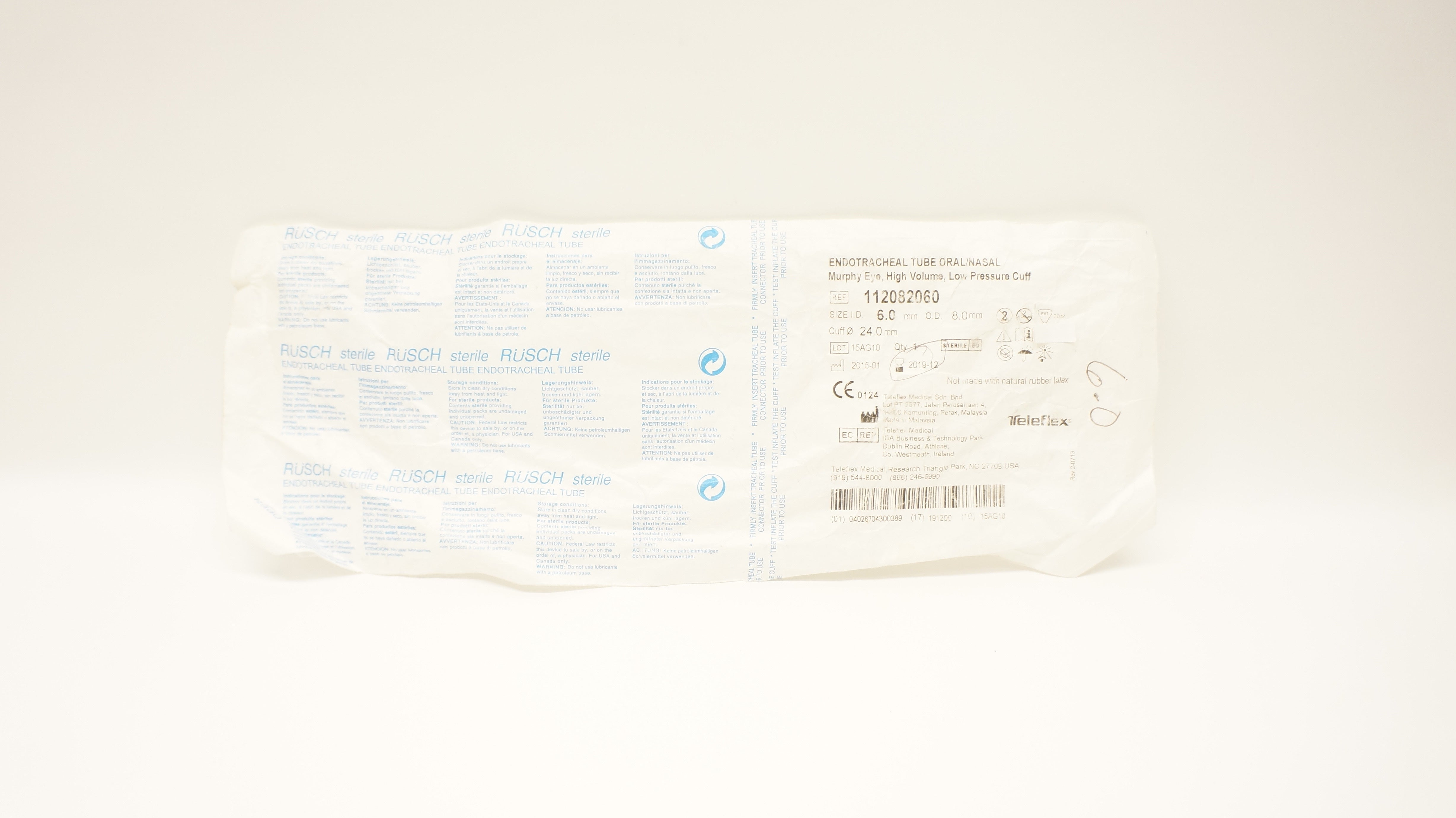 Teleflex 112082060 Rusch Endotracheal Tube 6.0mm ID x 8.0mm OD (x)