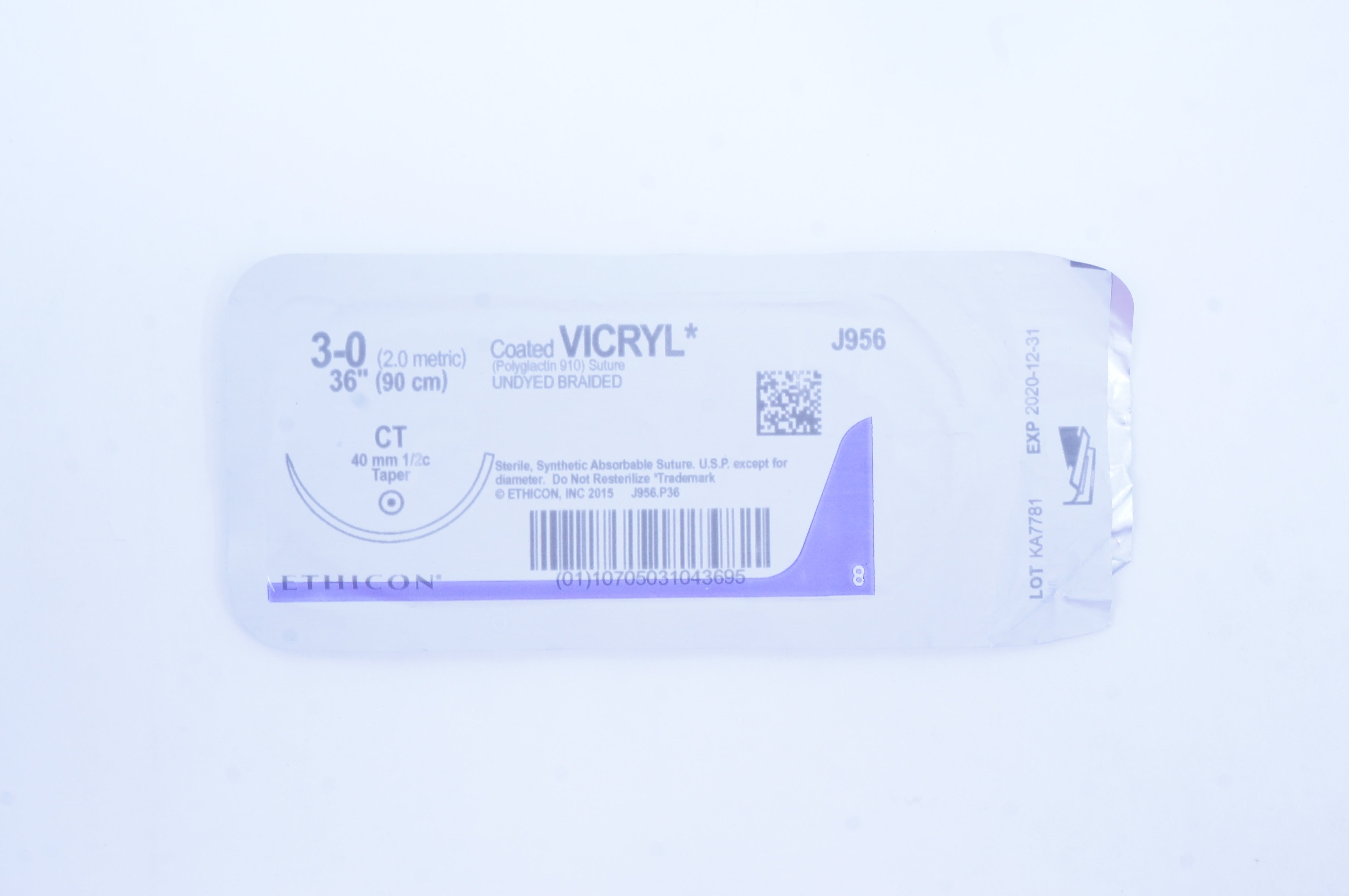 Ethicon J956 3-0 Coated VICRYL  CT 40mm 1/2c Taper, 36inch (x)