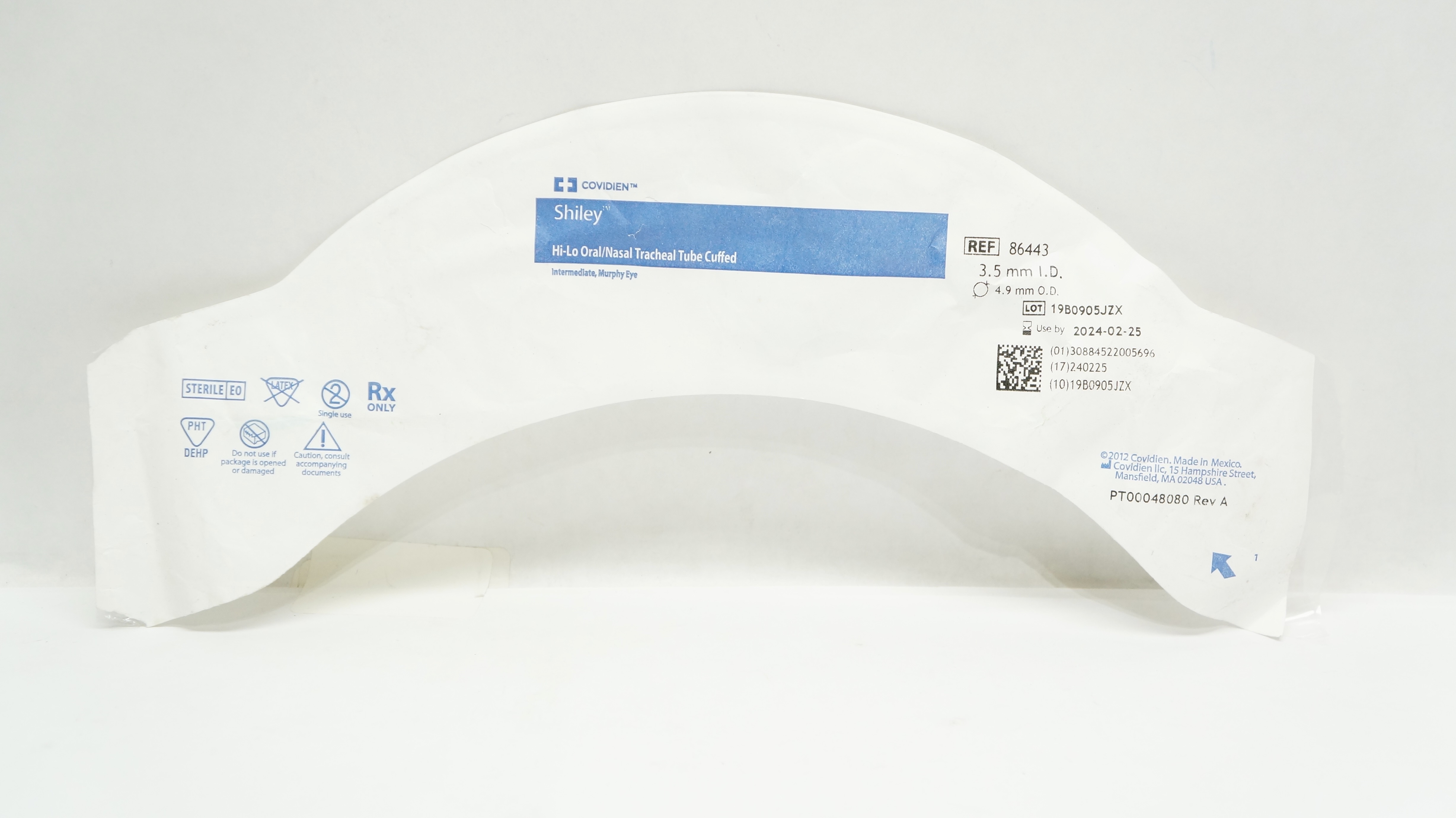 Covidien 86443 Shiley Hi-Lo Oral/Nasal Tracheal Tube Cuffed 3.5mm ID x 4.9mm OD