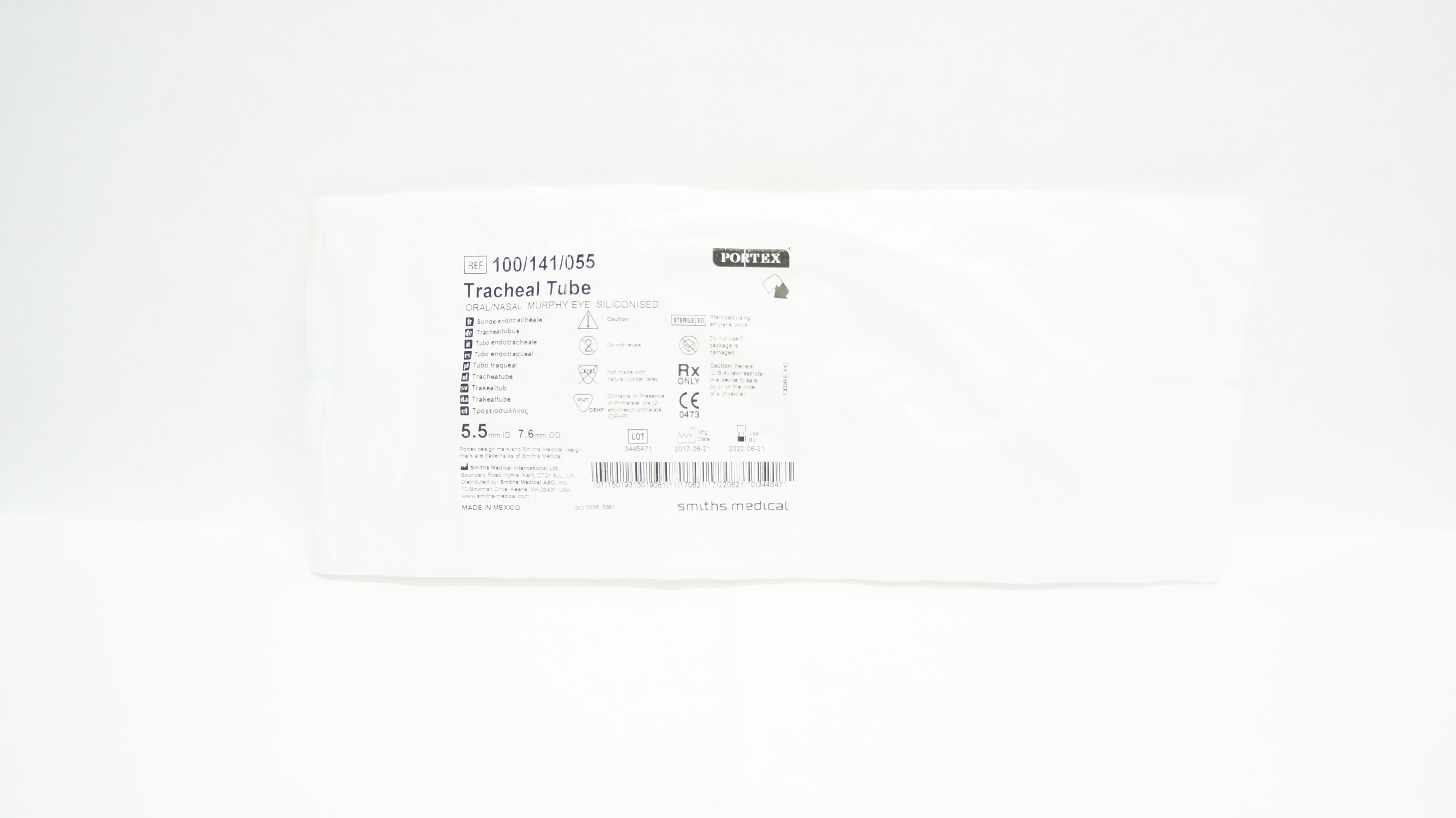 Smiths Medical 100/141/055 Portex Oral/Nasal Tracheal Tube 5.5ID x 7.6 mm OD (x)