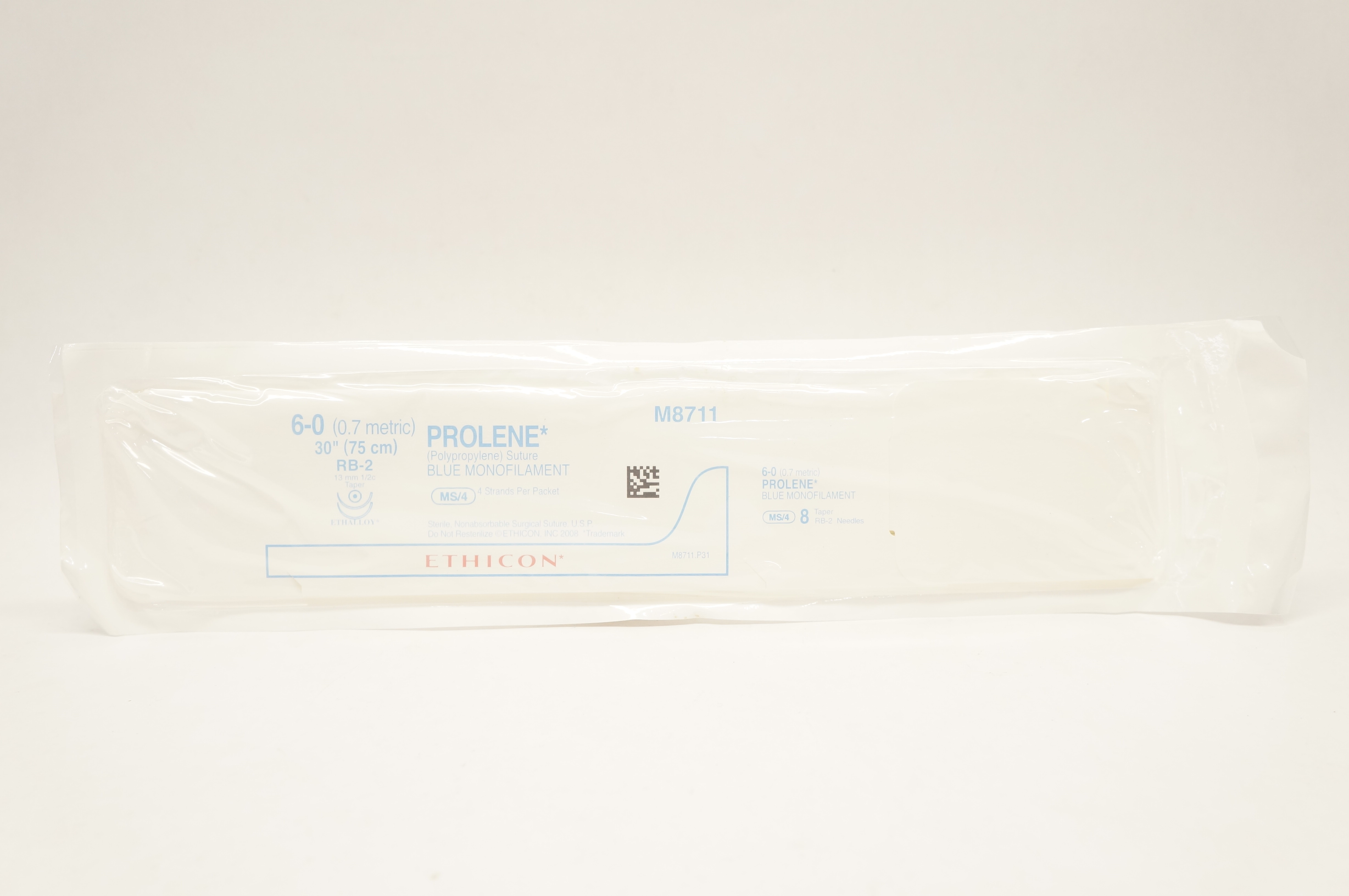 Ethicon M8711 6-0 Prolene Stre MS/4 Blue Monofilament RB-2 13mm 1/2c Taper 30in.