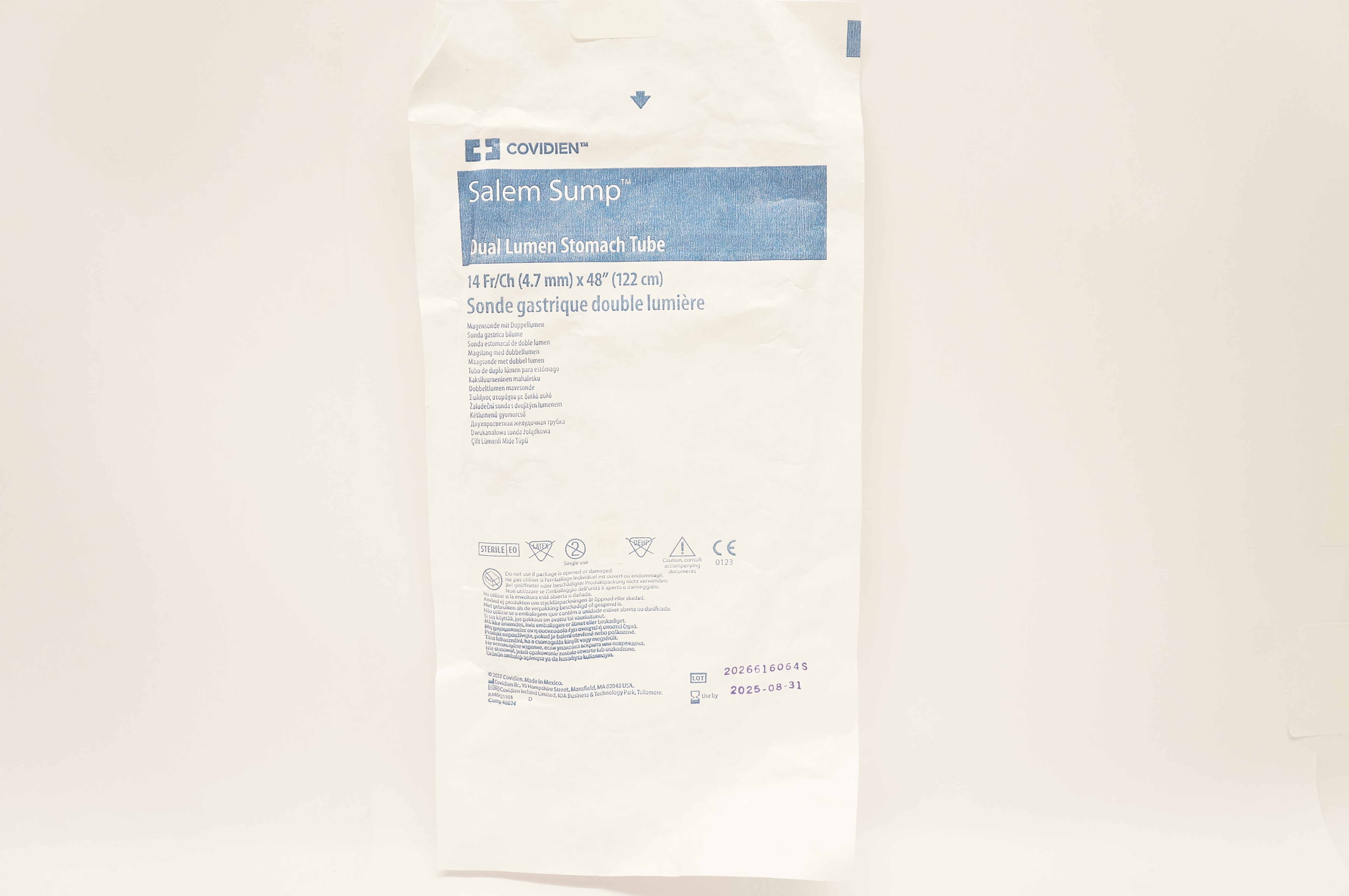 Covidien 7771410 Salem Sump Dual Lumen Stomach Tube 14Fr/Ch x 48inch
