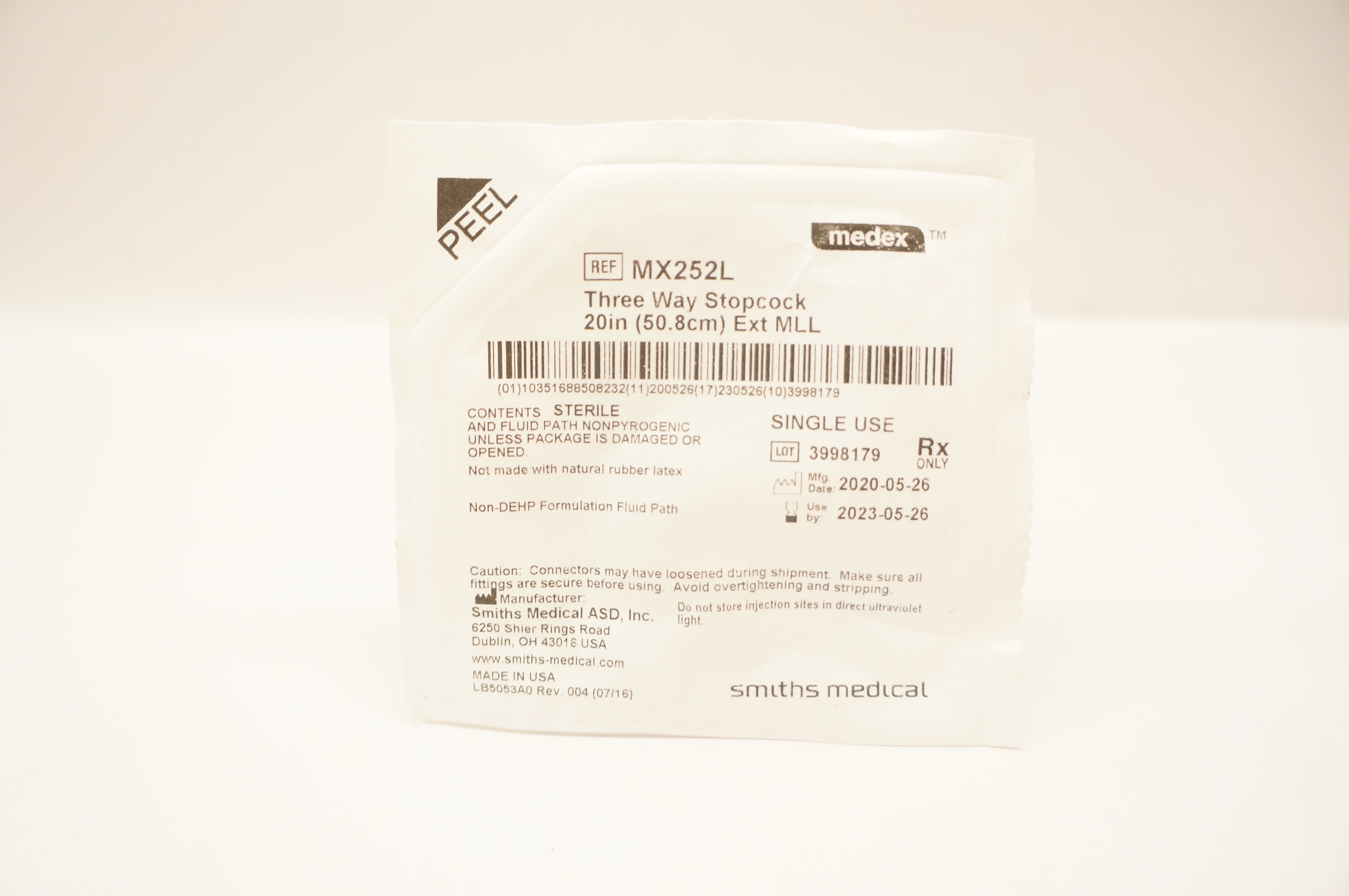 Smiths Medical MX252L Medex Three Way Stopcock Ext MLL 20inch (x)