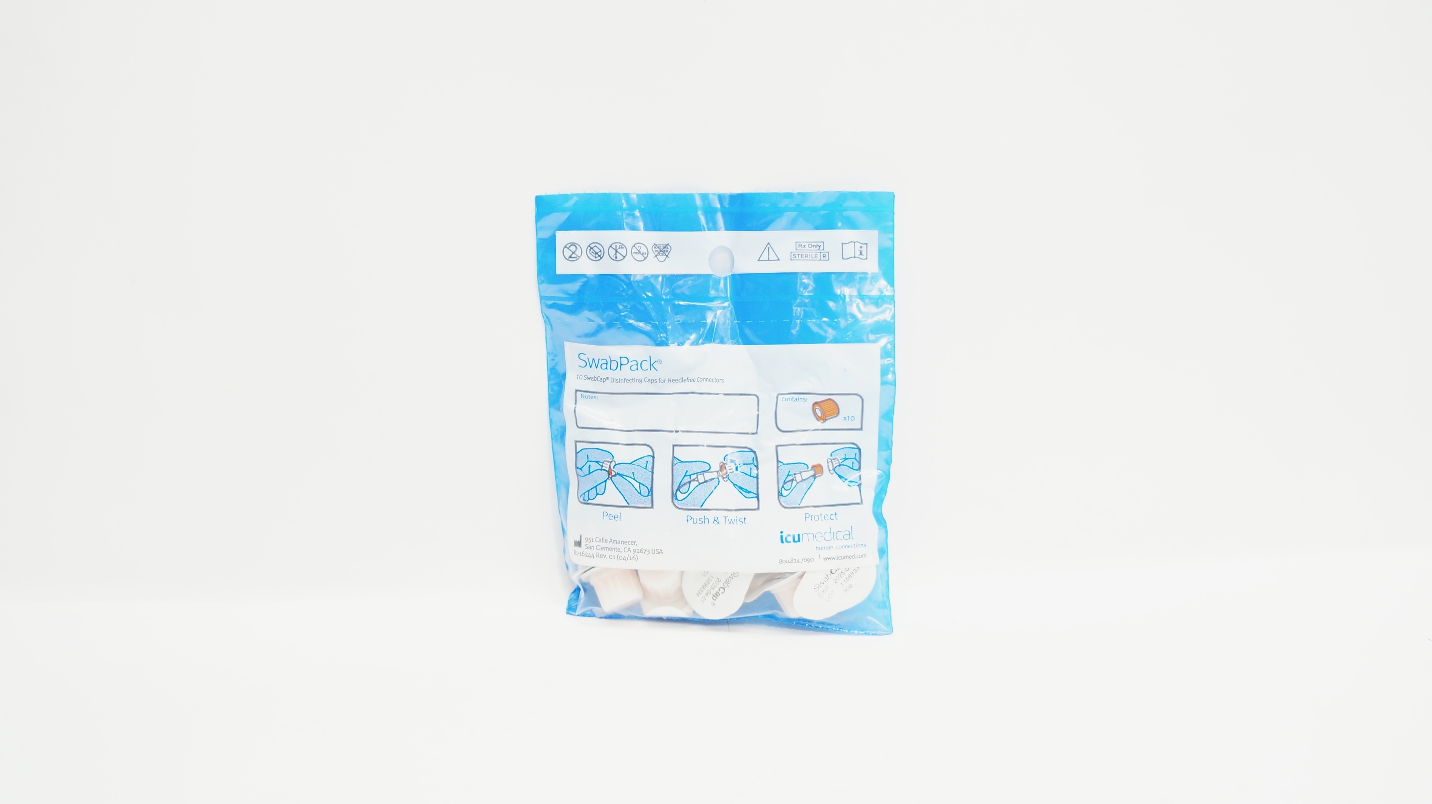 ICU Medical SwabPack Disinfecting Caps for Needlefree Connectors - Pack of 10