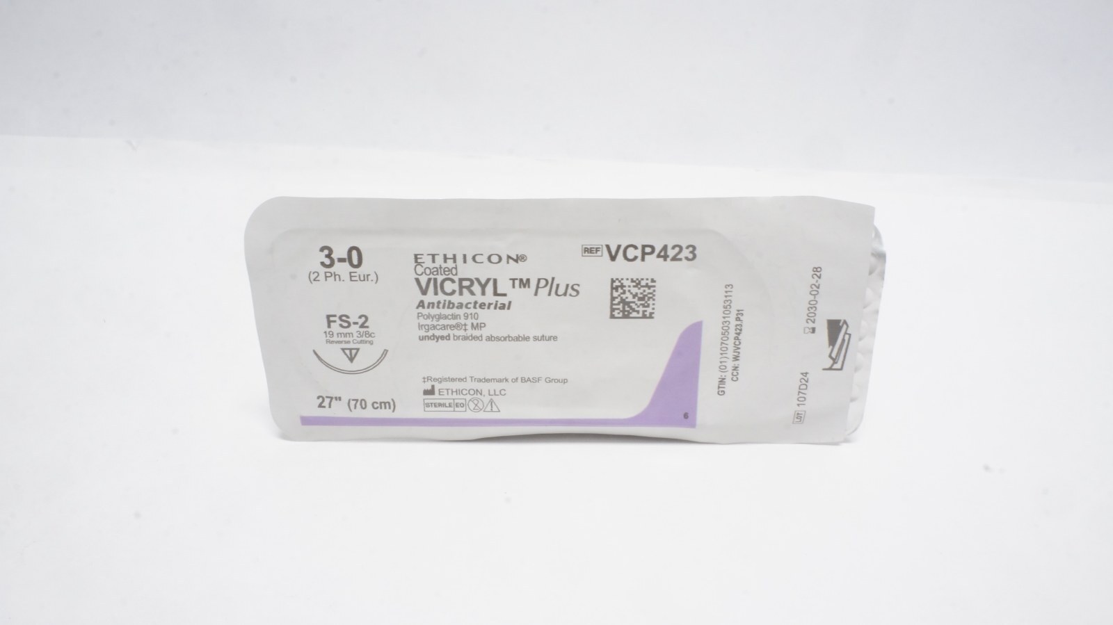 Ethicon VCP423 Coated VICRYL Plus Suture 3-0 FS-2 27"