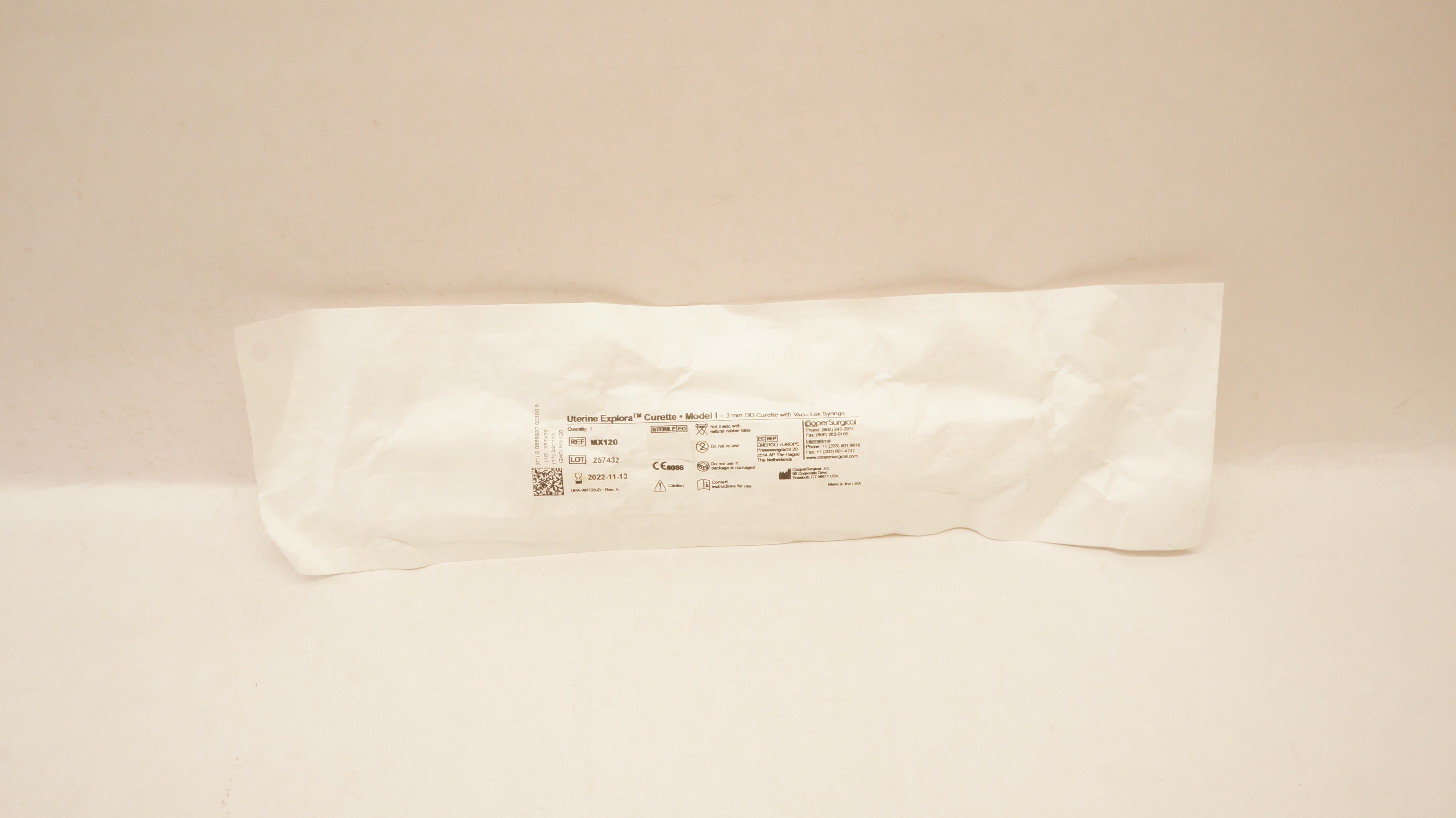 Cooper Surgical MX120 Uterine Explora Curette w/Vacu-Lok Syringe Model I 3mm (x)