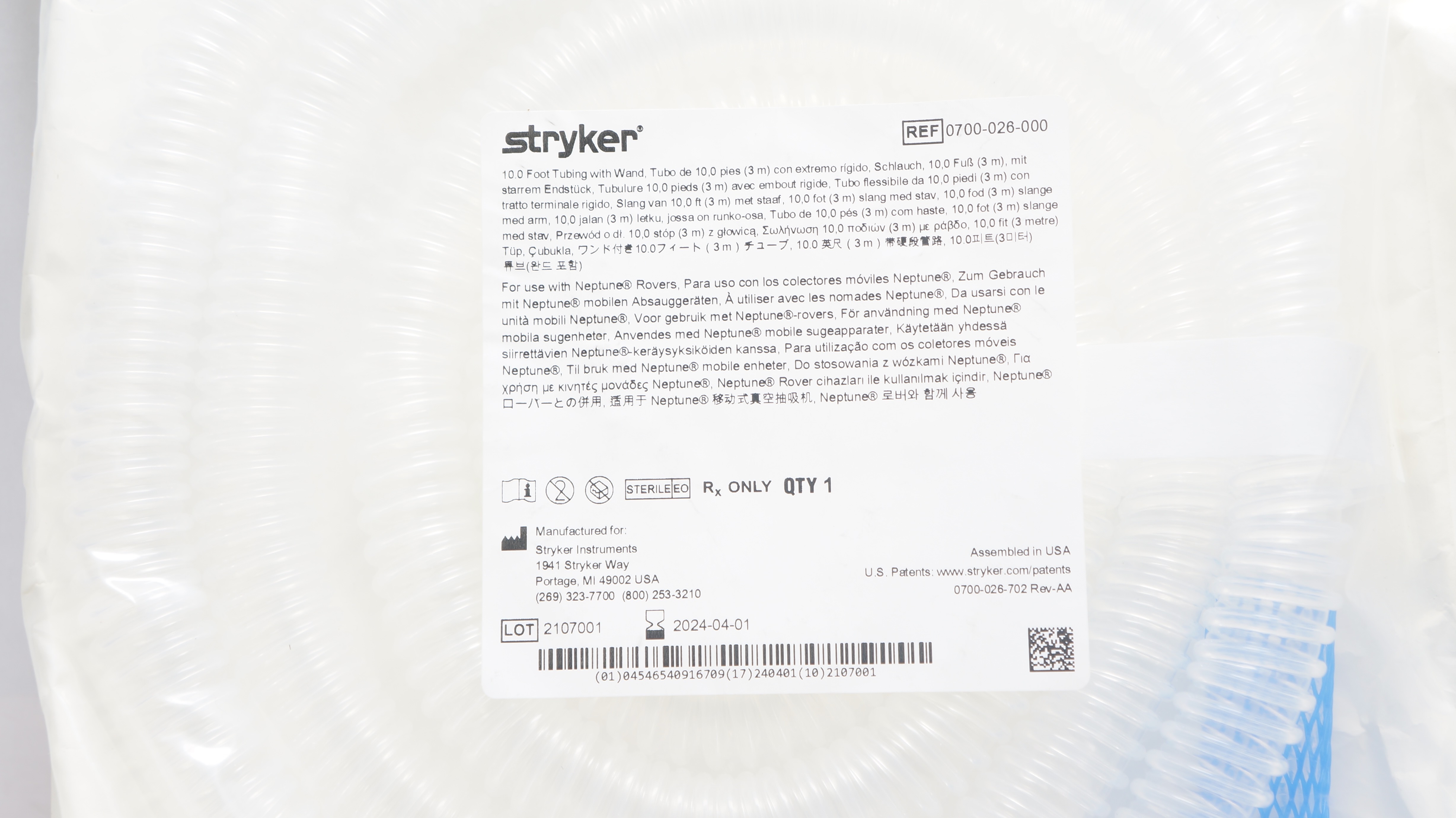 Stryker 0700-026-000 Tubing With Wand 10.0Ft. (x)