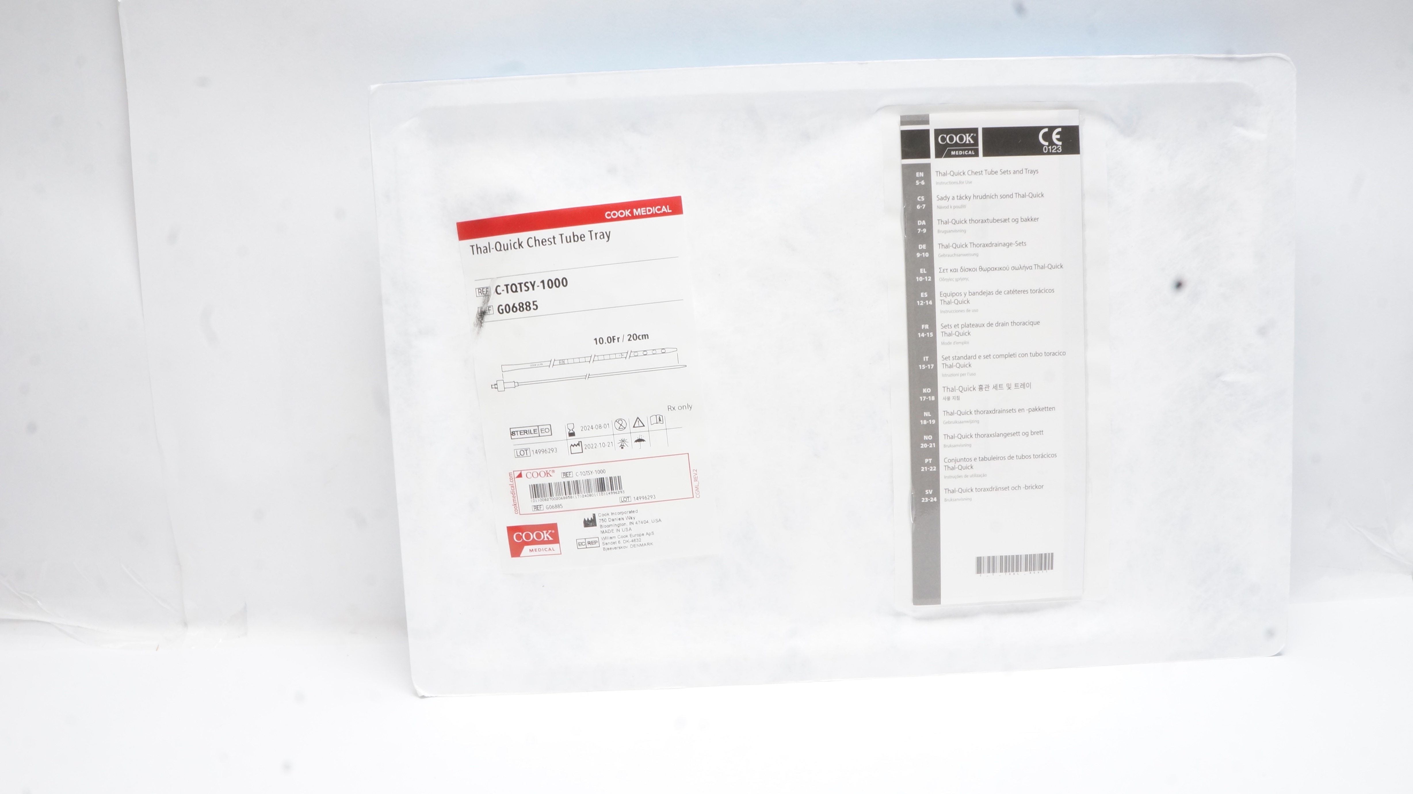 Cook Medical G06885 Thal-Quick Chest Tube Tray 10.0Fr x 20cm